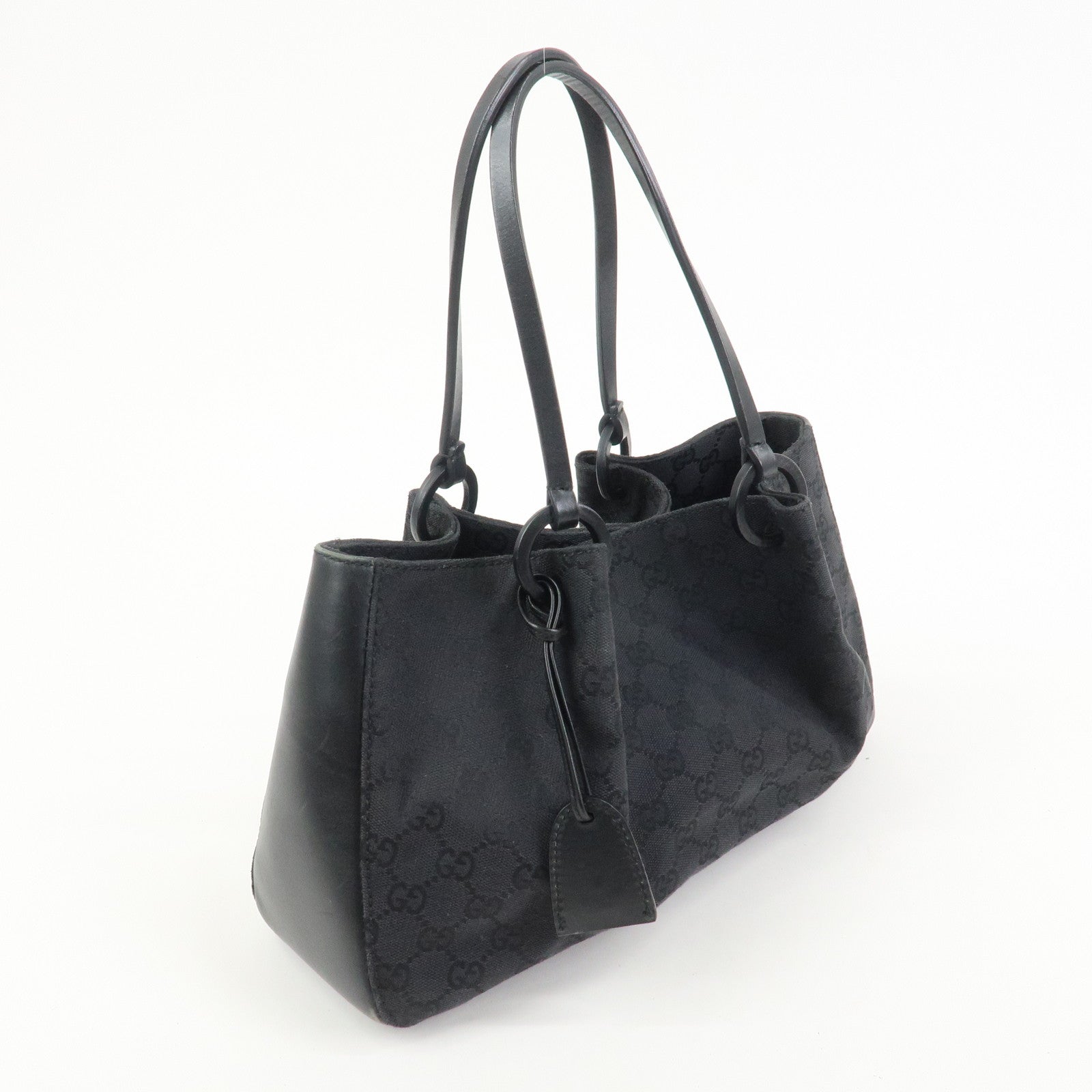 GUCCI GG Monogram Canvas Leather Tote Shoulder Bag Black 94898