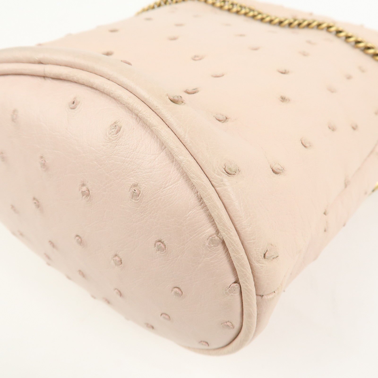 GUCCI GG Marmont Ostrich Leather Mini Bucket Chain Bag Ivory 575163