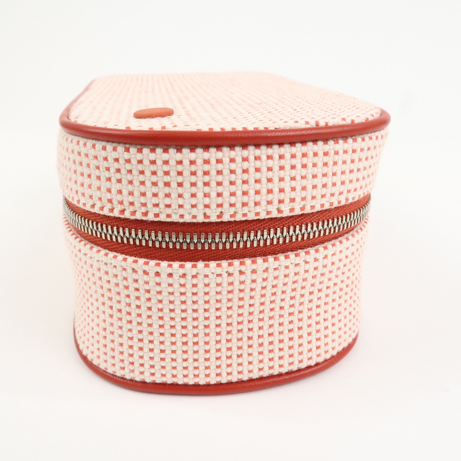 HERMES Escale Cotton100% Leather Pouch Cosmetics Pouch Vermilion