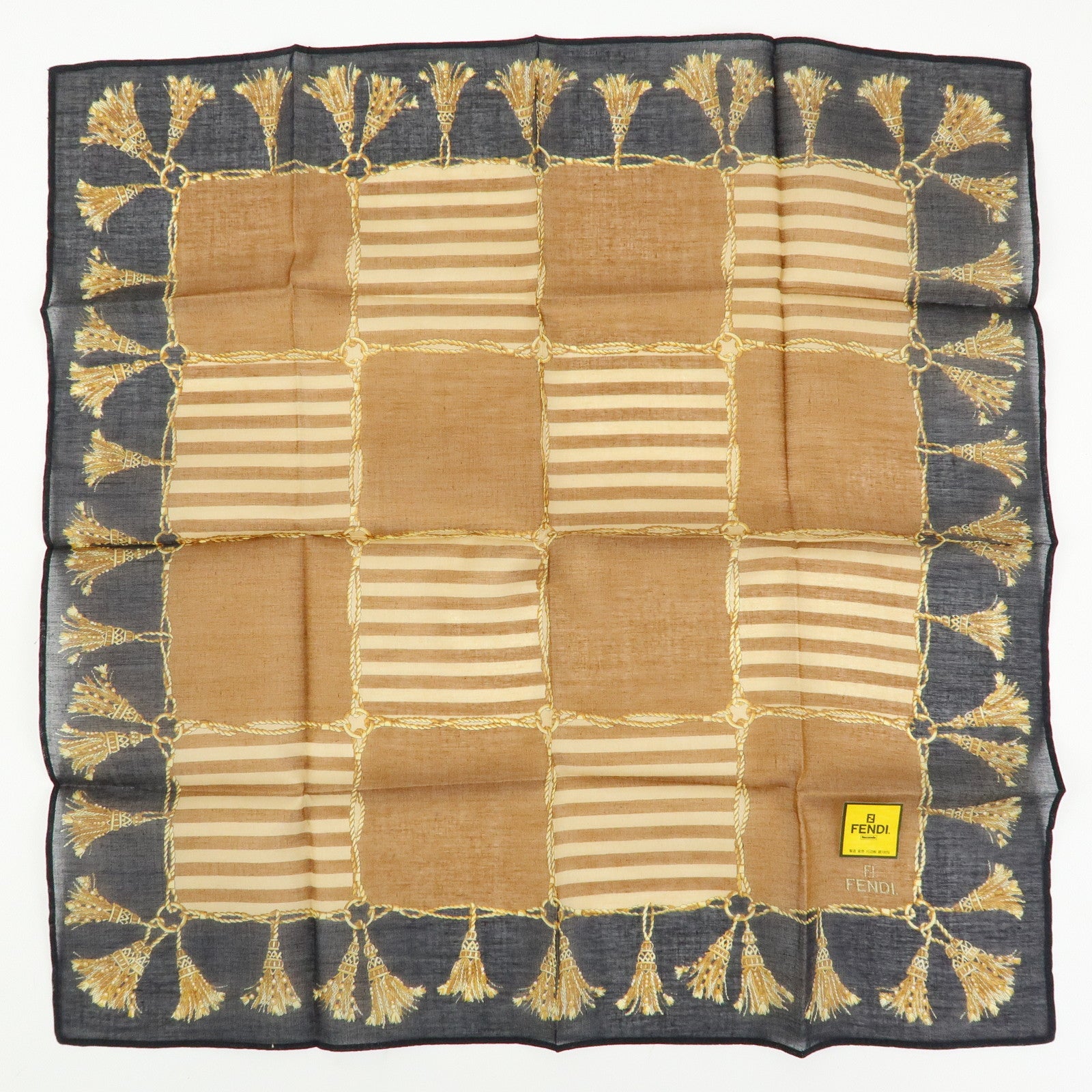 FENDI Set of 5 Cotton 100% Scarf Black Brown Navy Multicolor
