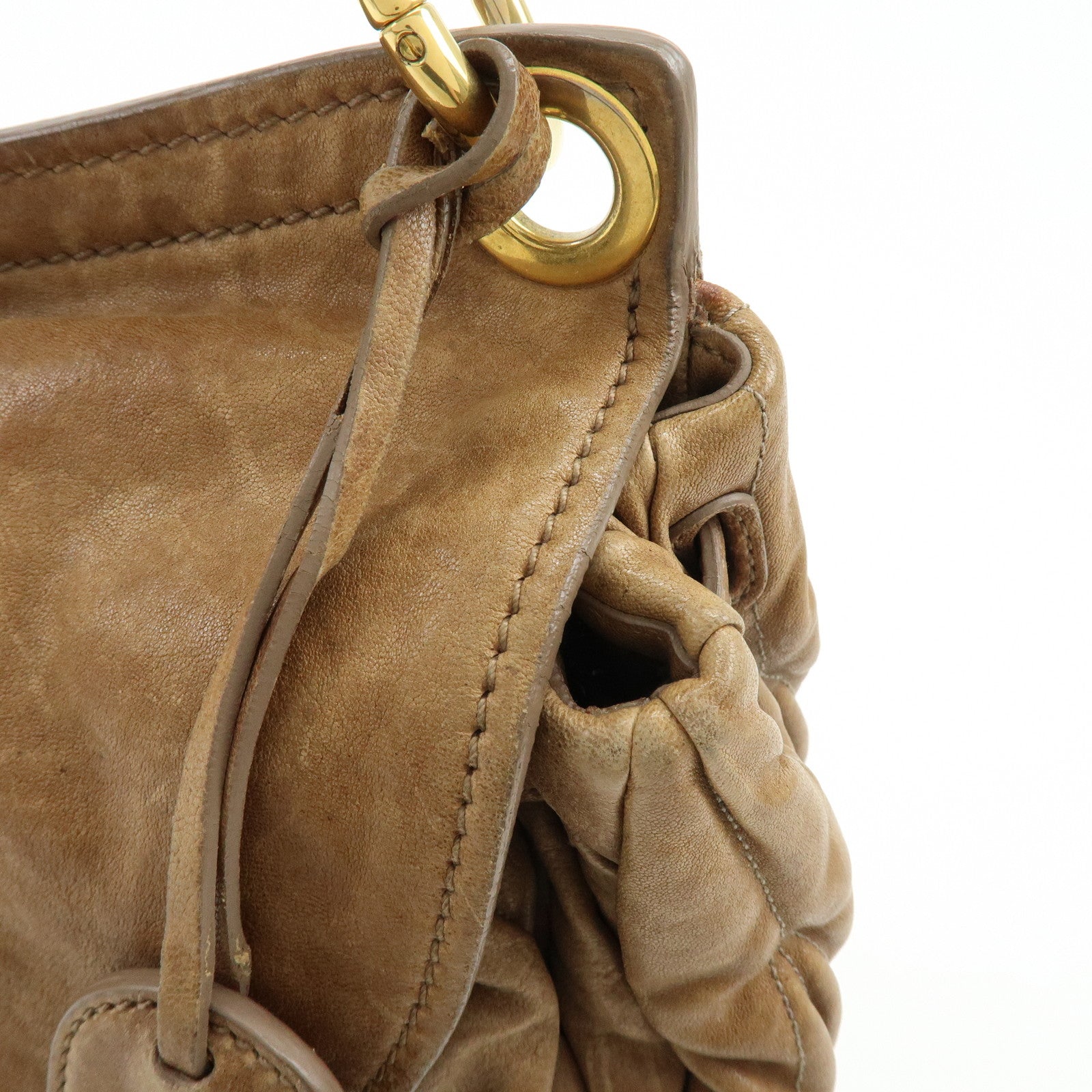 MIU MIU Matelasse Leather 2Way Bag Hand Bag Shoulder Bag Brown