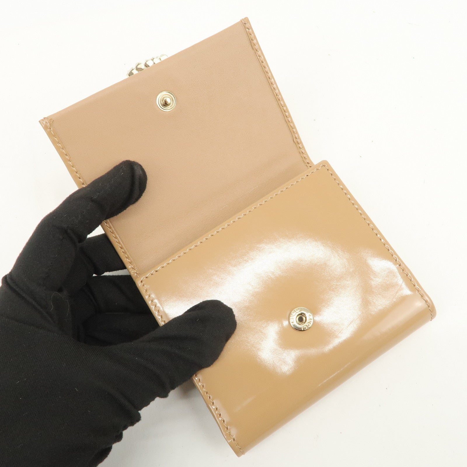 GUCCI GG Sparkling Mini French Flap W Hook Tri-fold Wallet 369688