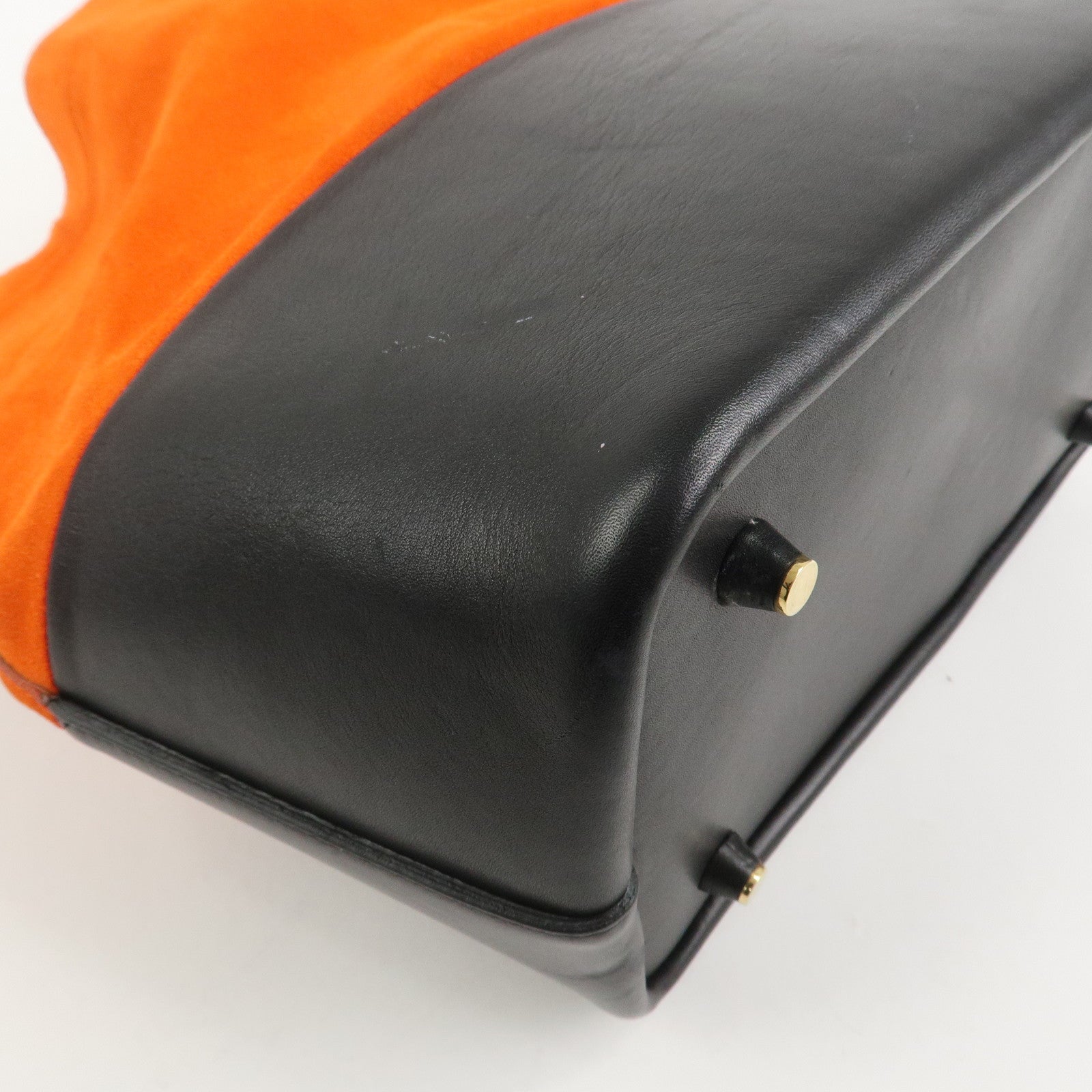 CELINE Suede Calf Leather Shoulder Bag Hand Bag Orange Black