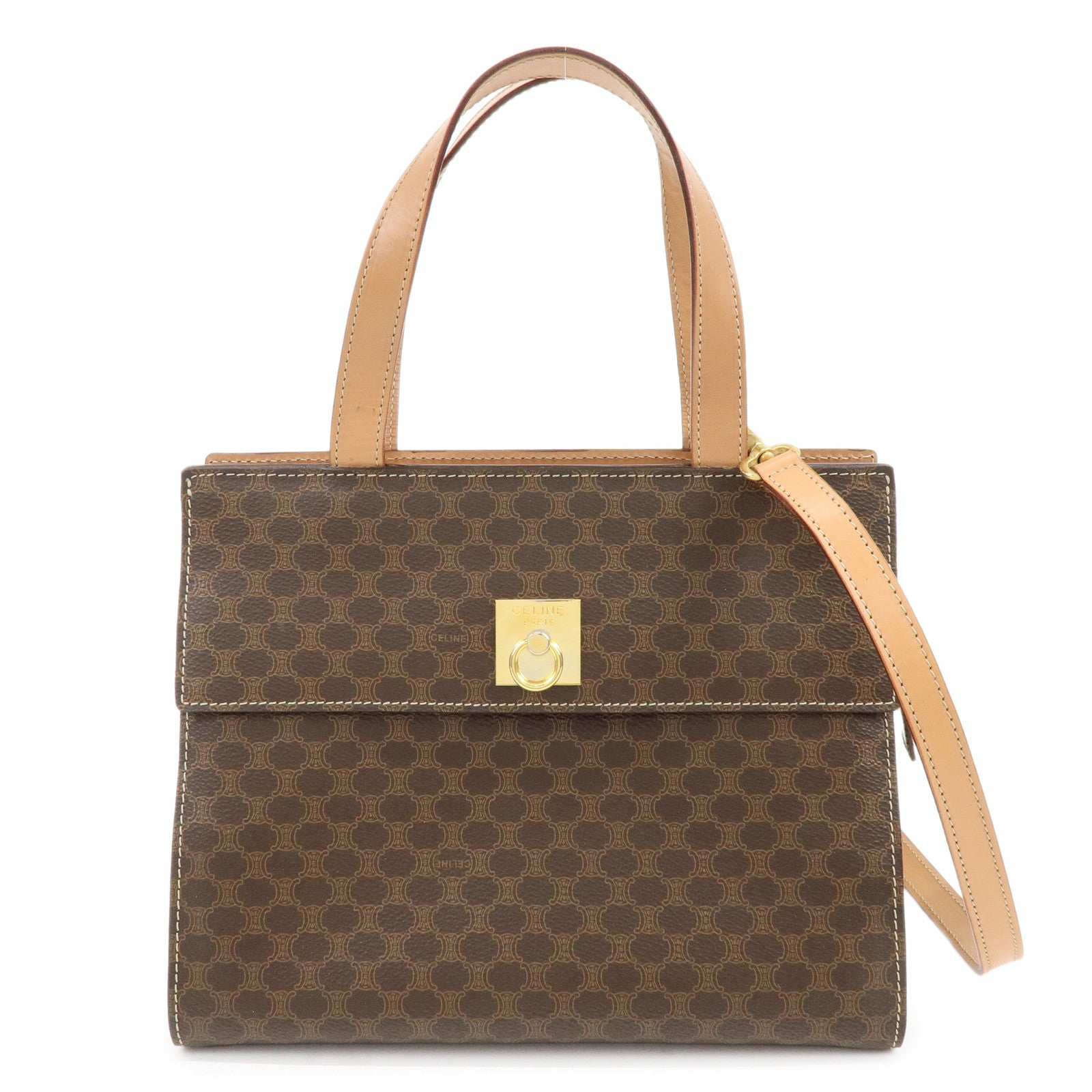 CELINE Macadam PVC Leather 2Way Bag Hand Bag Shoulder Bag Brown