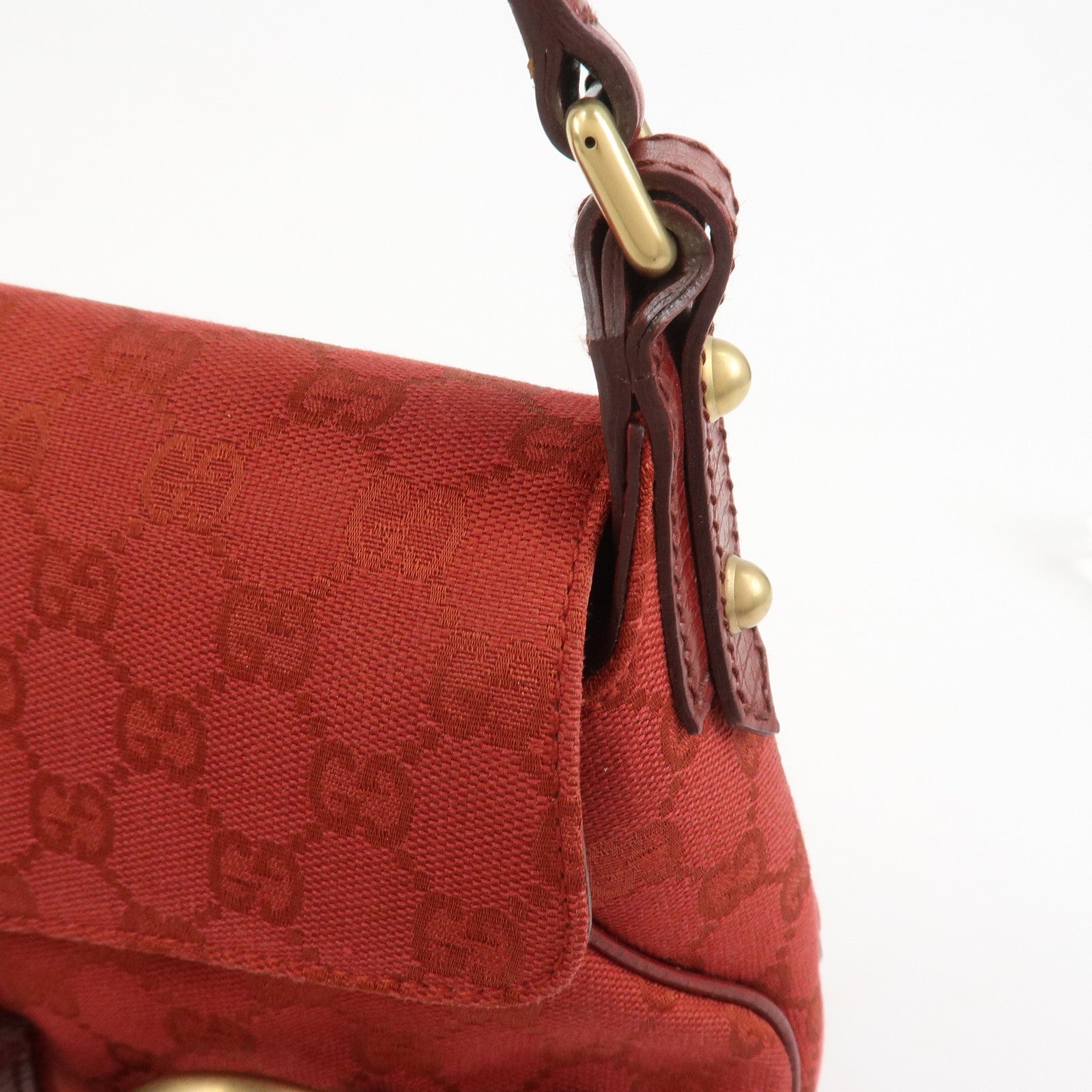 GUCCI Horsebit GG Monogram Canvas Leather Hand Bag Red
