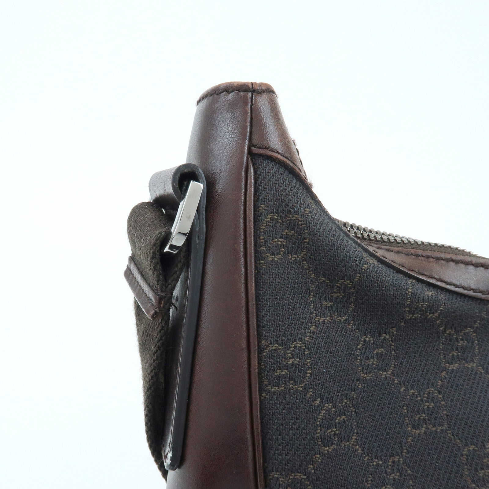 GUCCI GG Denim Leather Shoulder Crossbody Bag Dark Brown 101682