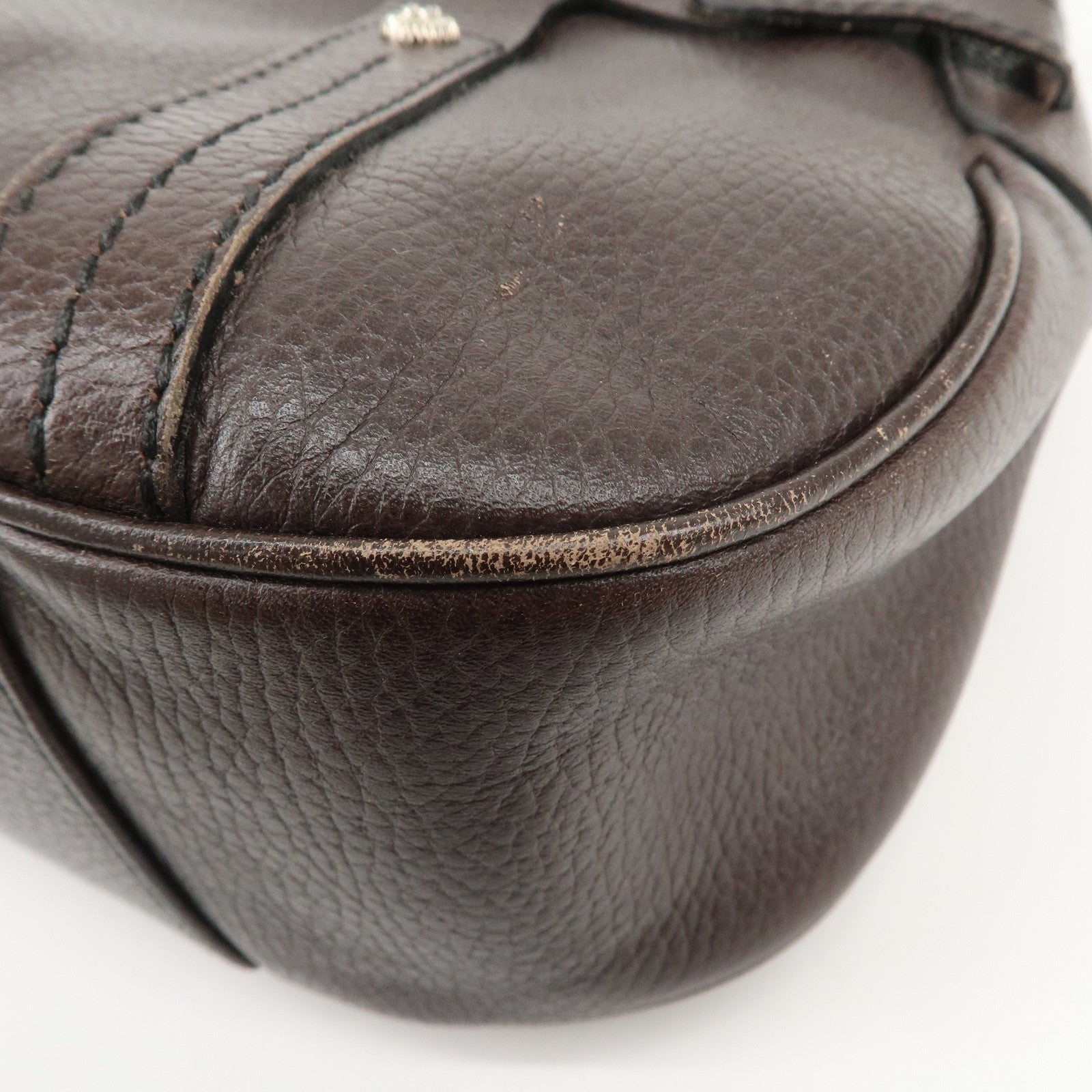 Ferragamo Gancini Leather Shoulder Bag Dark Brown Silver