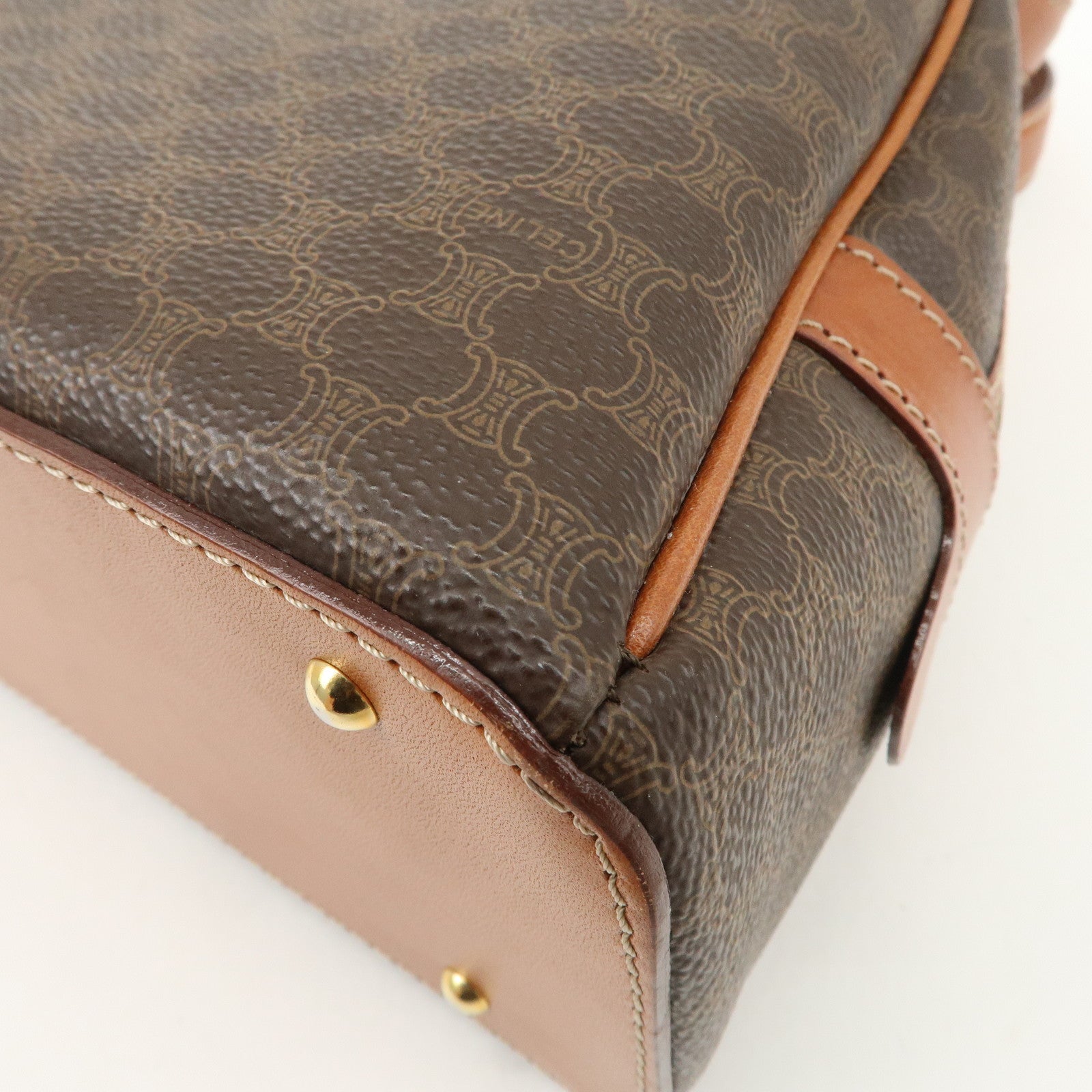 CELINE Macadam Logo PVC Leather Hand Bag Brown Gold