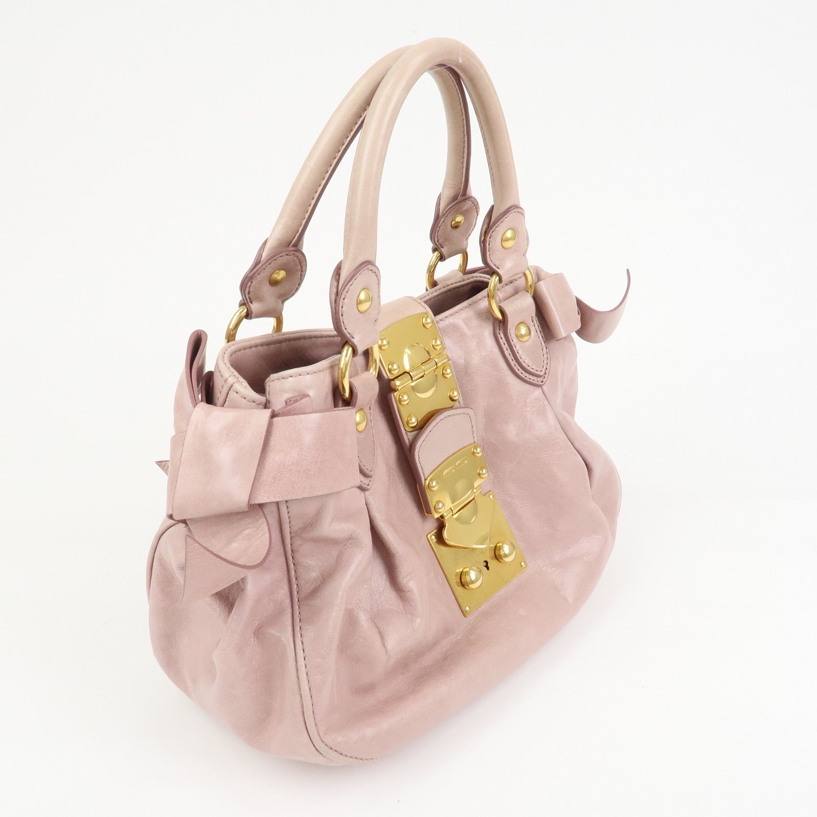MIU MIU Leather Side Ribbon 2Way Hand Shoulder Bag Pink RN0686