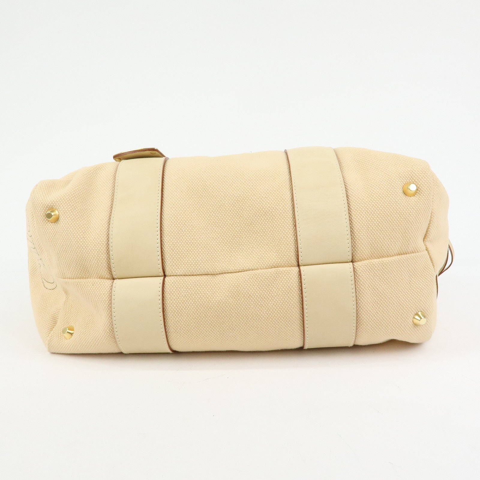 Chloe Cotton Leather Boston Bag Hand Bag Shoulder Bag Beige