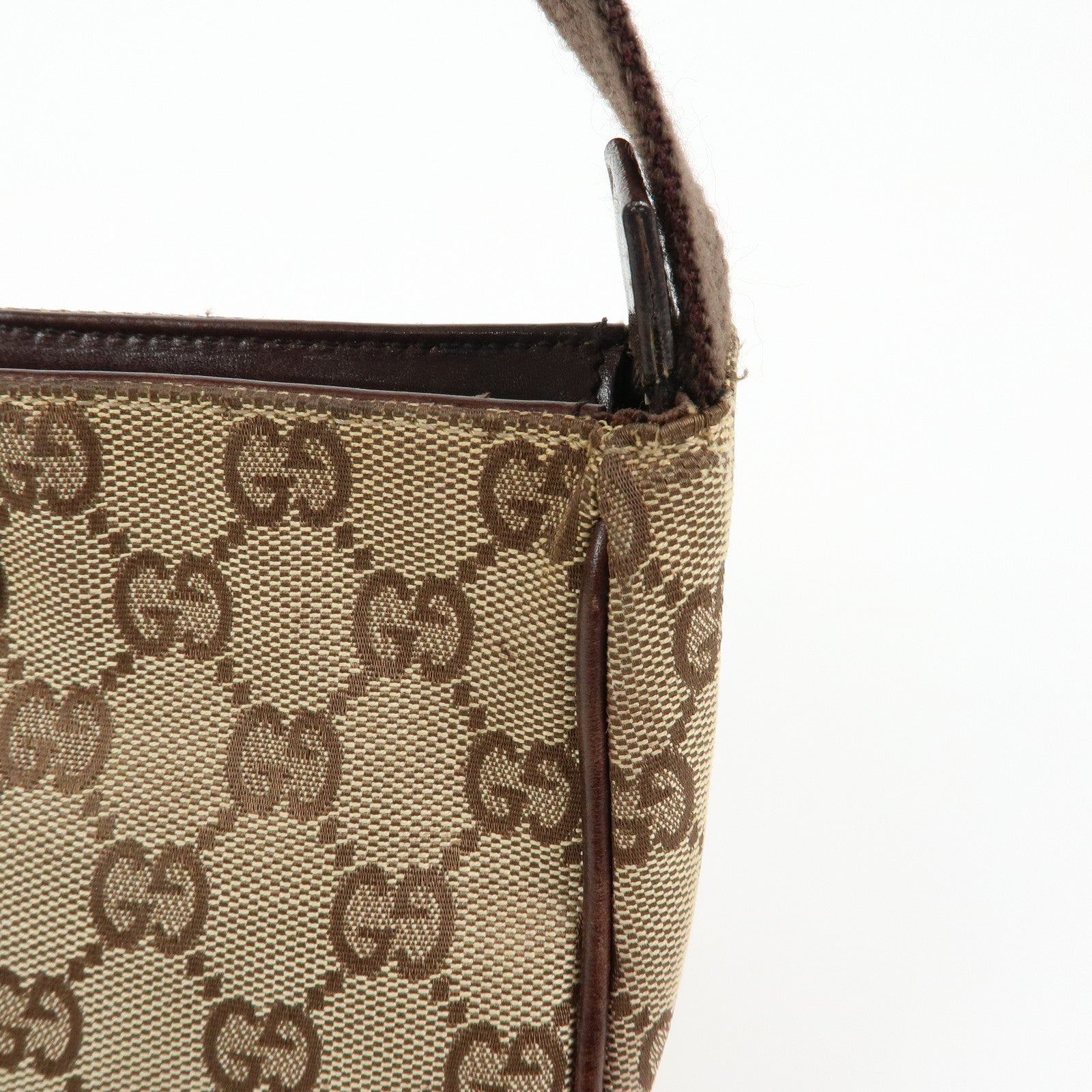 GUCCI GG Canvas Leather Mini Hand Bag Pouch Beige Brown 106644