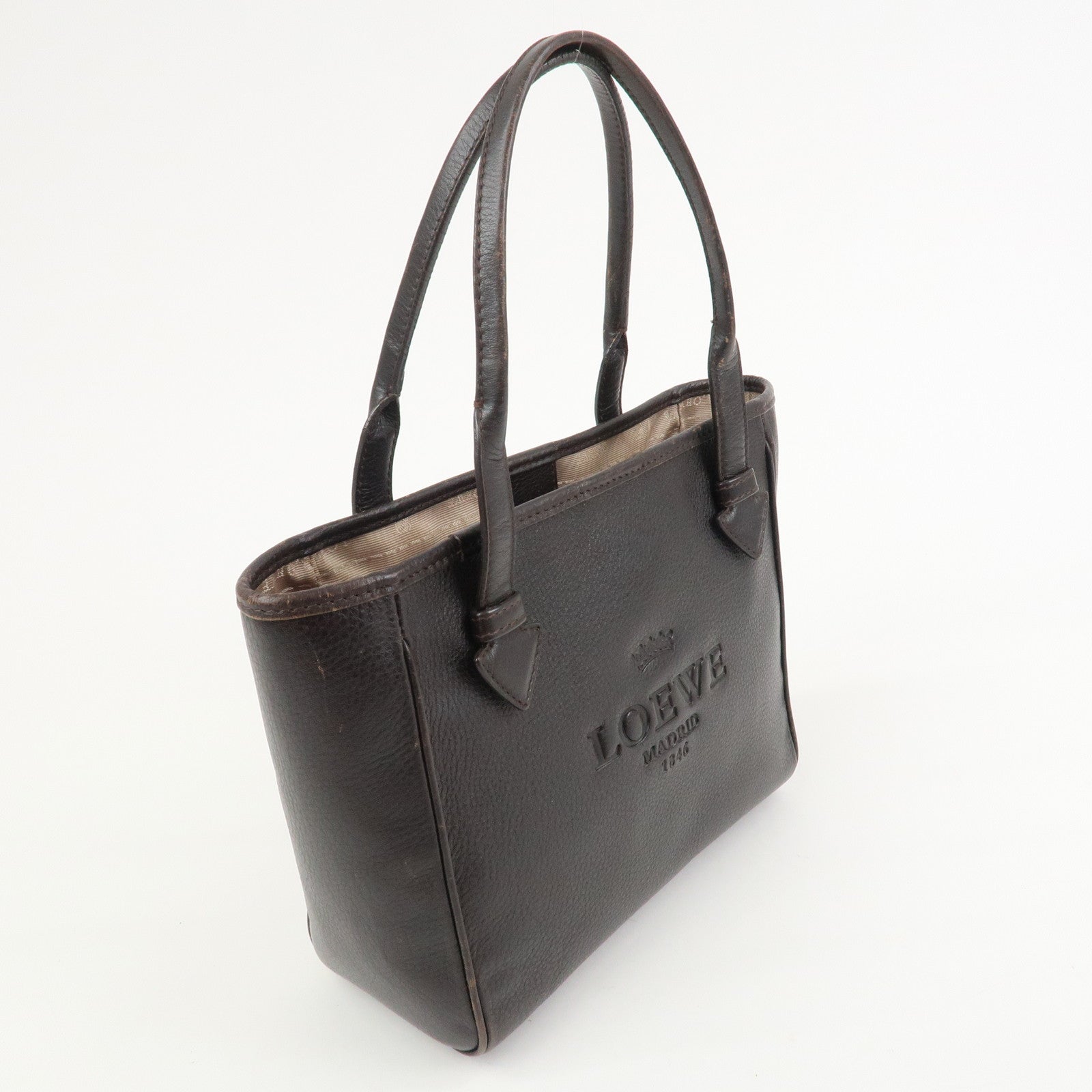 LOEWE Heritage Logo Leather Hand Bag Tote Bag Dark Brown