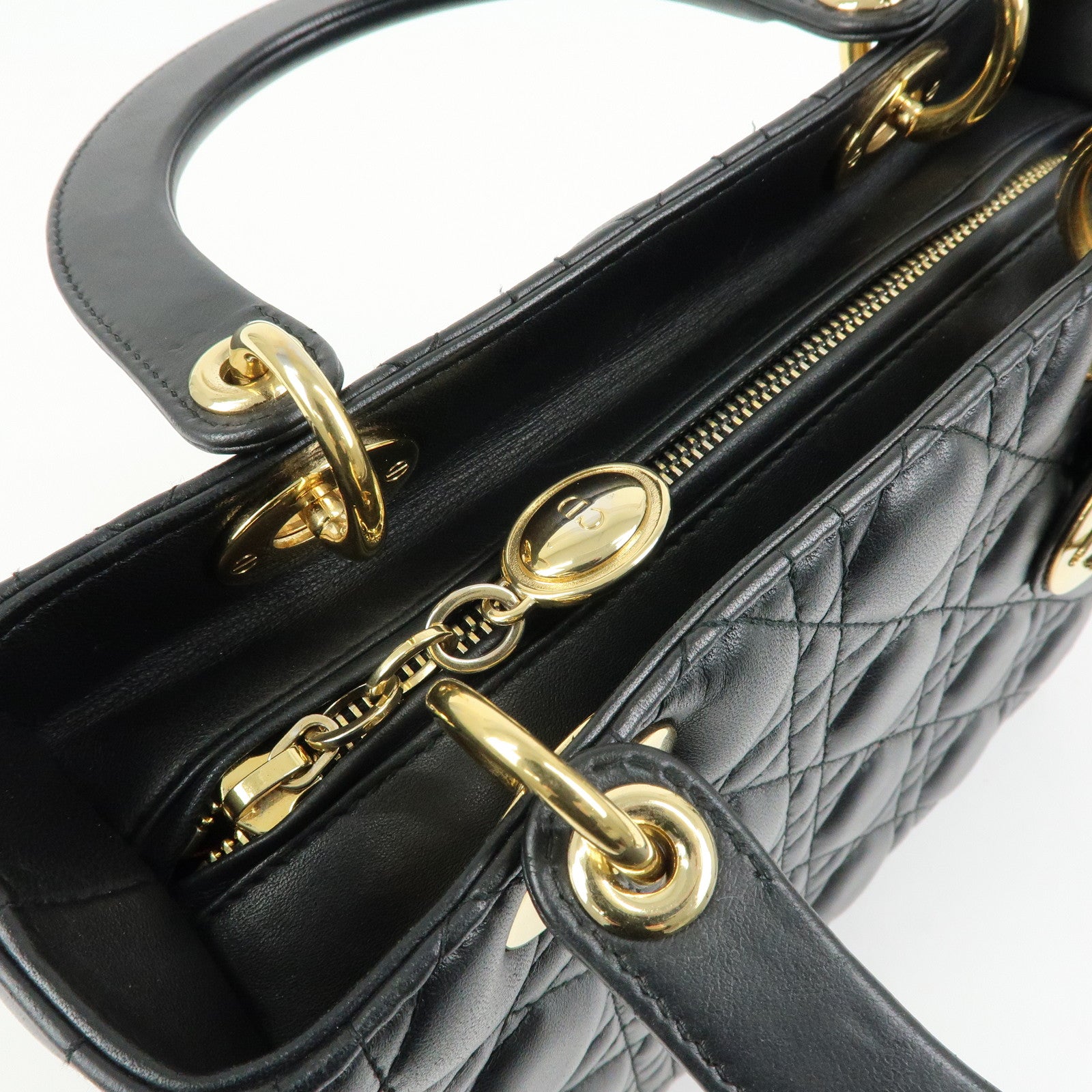 Christian Dior Lady Dior Canage Leather 2Way Bag Hand Bag Black