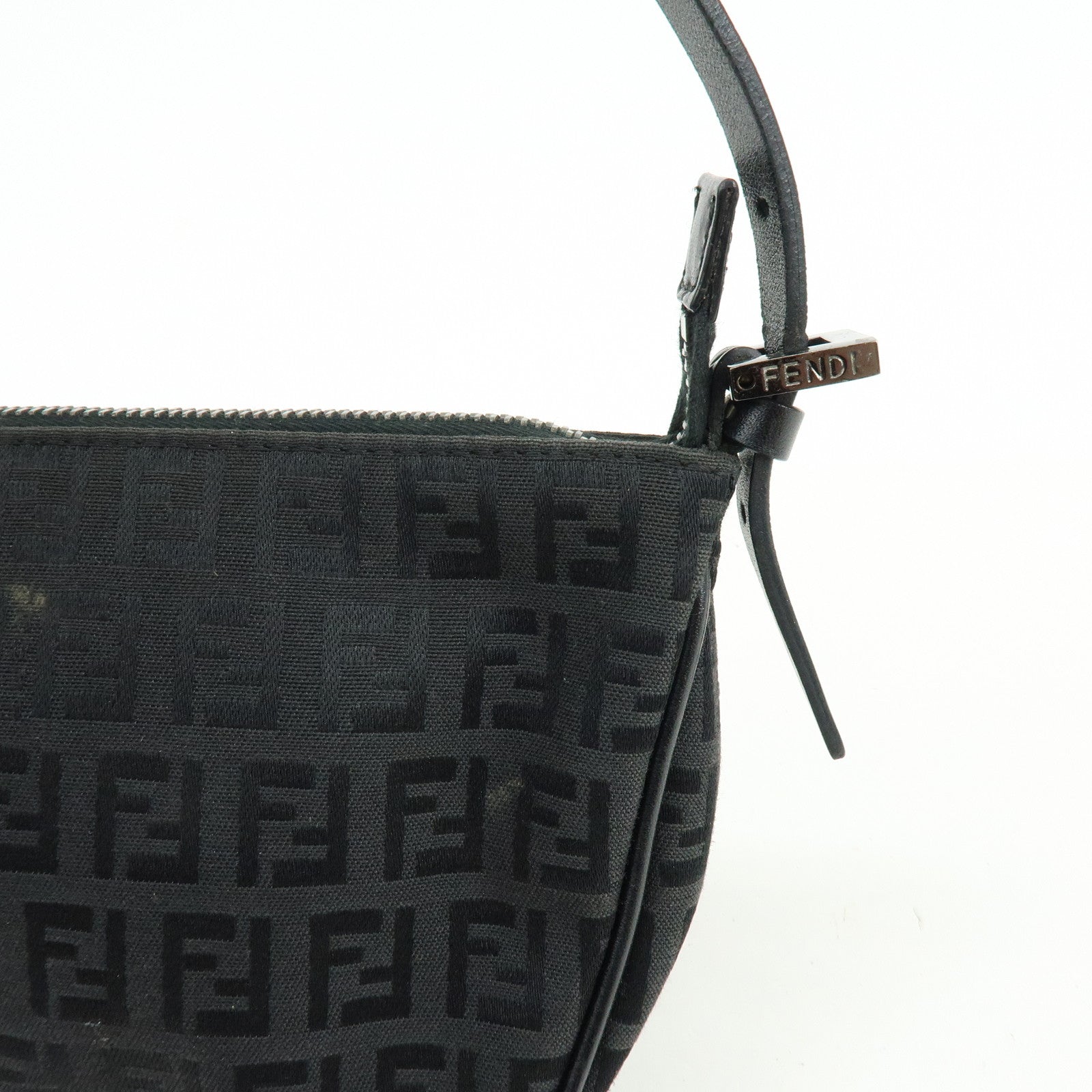 FENDI Zucchino Canvas Leather Shoulder Bag Hand Bag Black