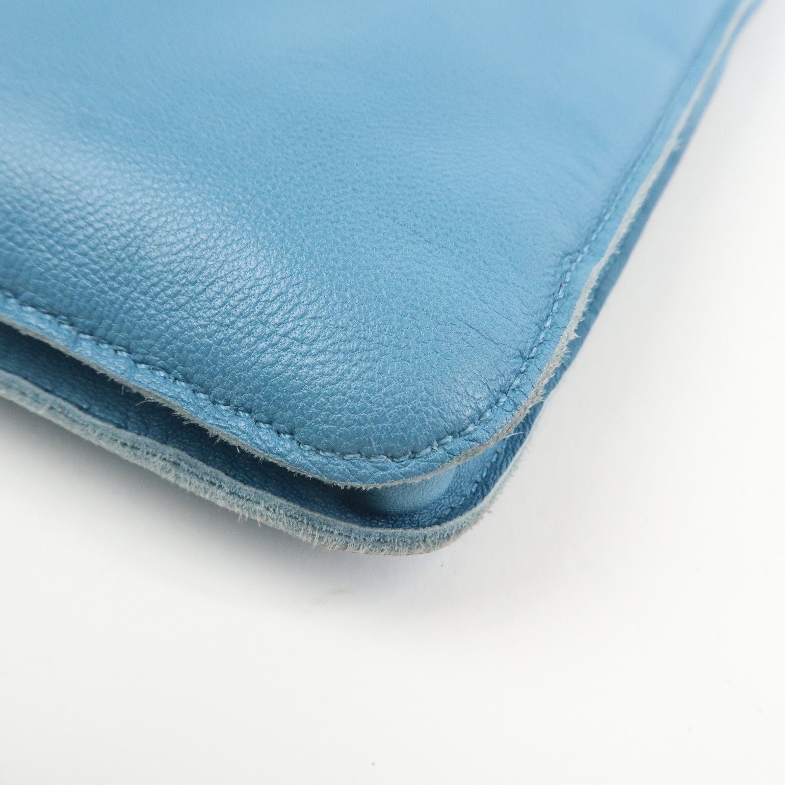 HERMES Lamb Skin Clou de Selle □N Stamped Shoulder Bag Blue Jean