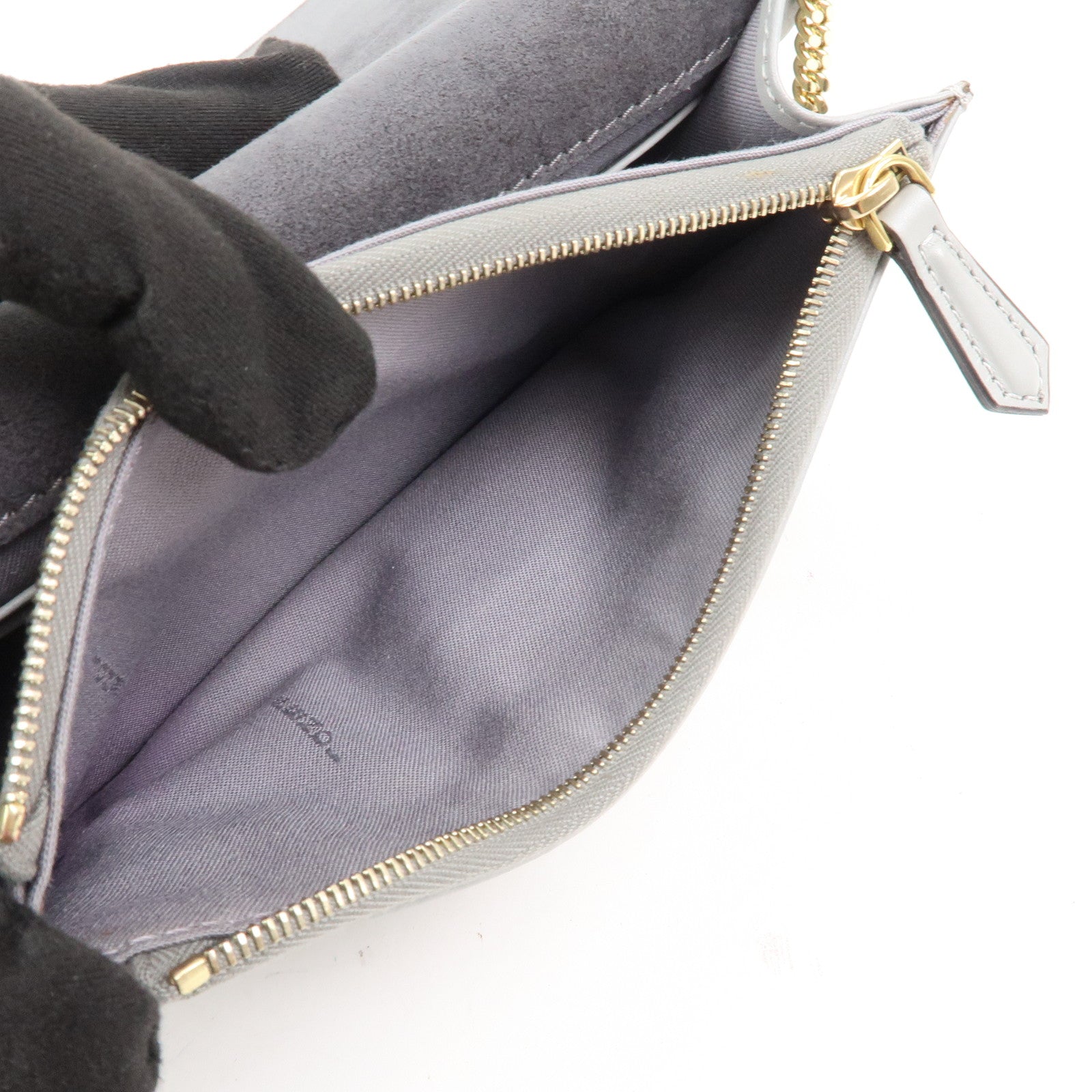 FENDI Leather Studs Shoulder Bag Hand Bag Grey 8M0346