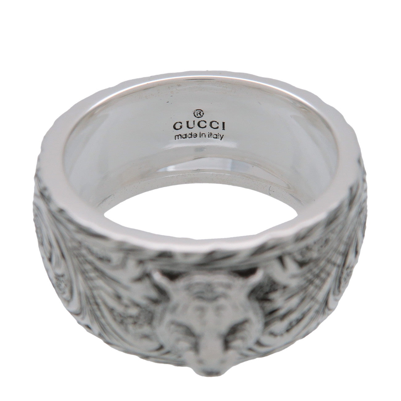 GUCCI Interlocking G Arabesque Cat Head Ring SV925 Silver #15 US7