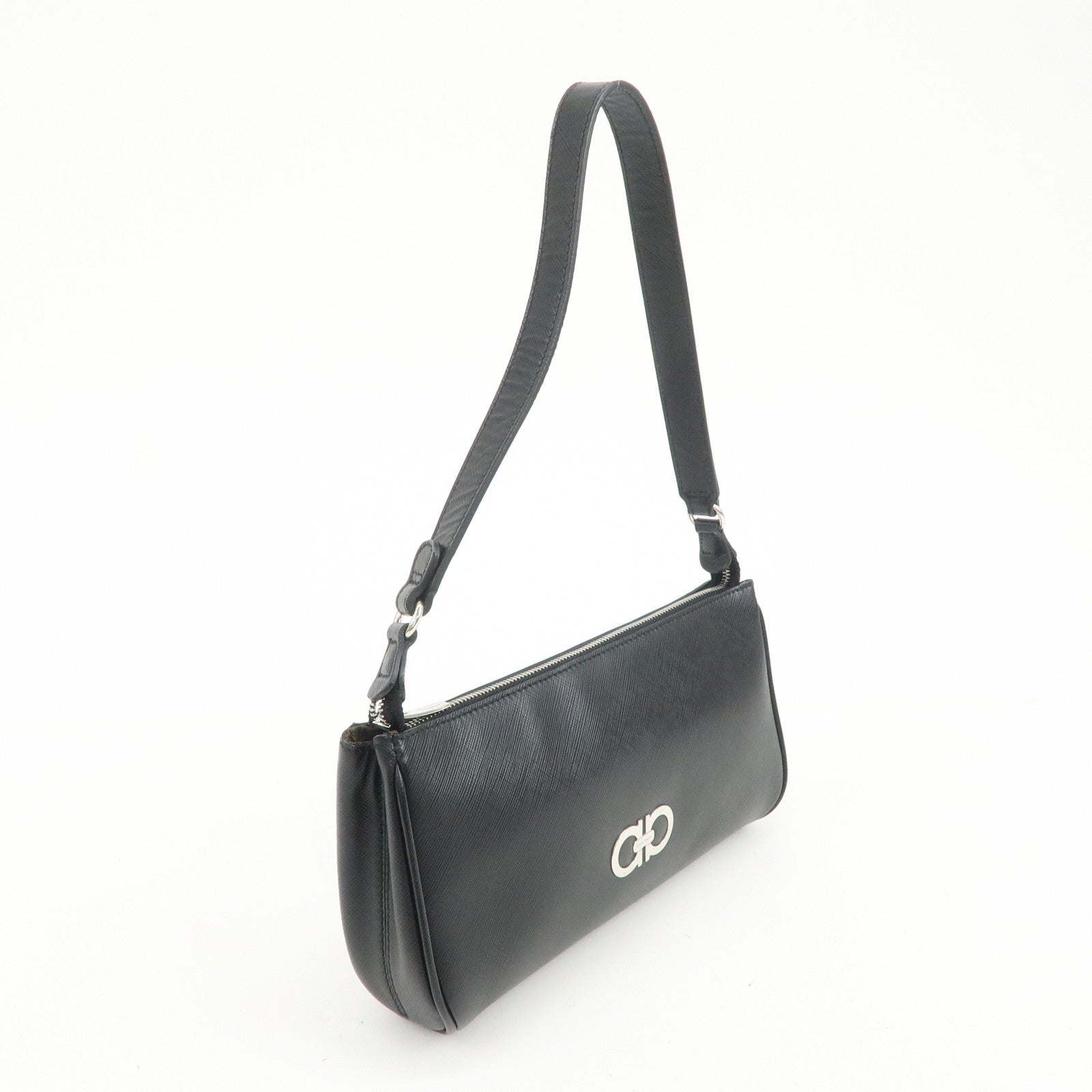 Ferragamo Gancini Leather Shoulder Bag Hand Bag Black