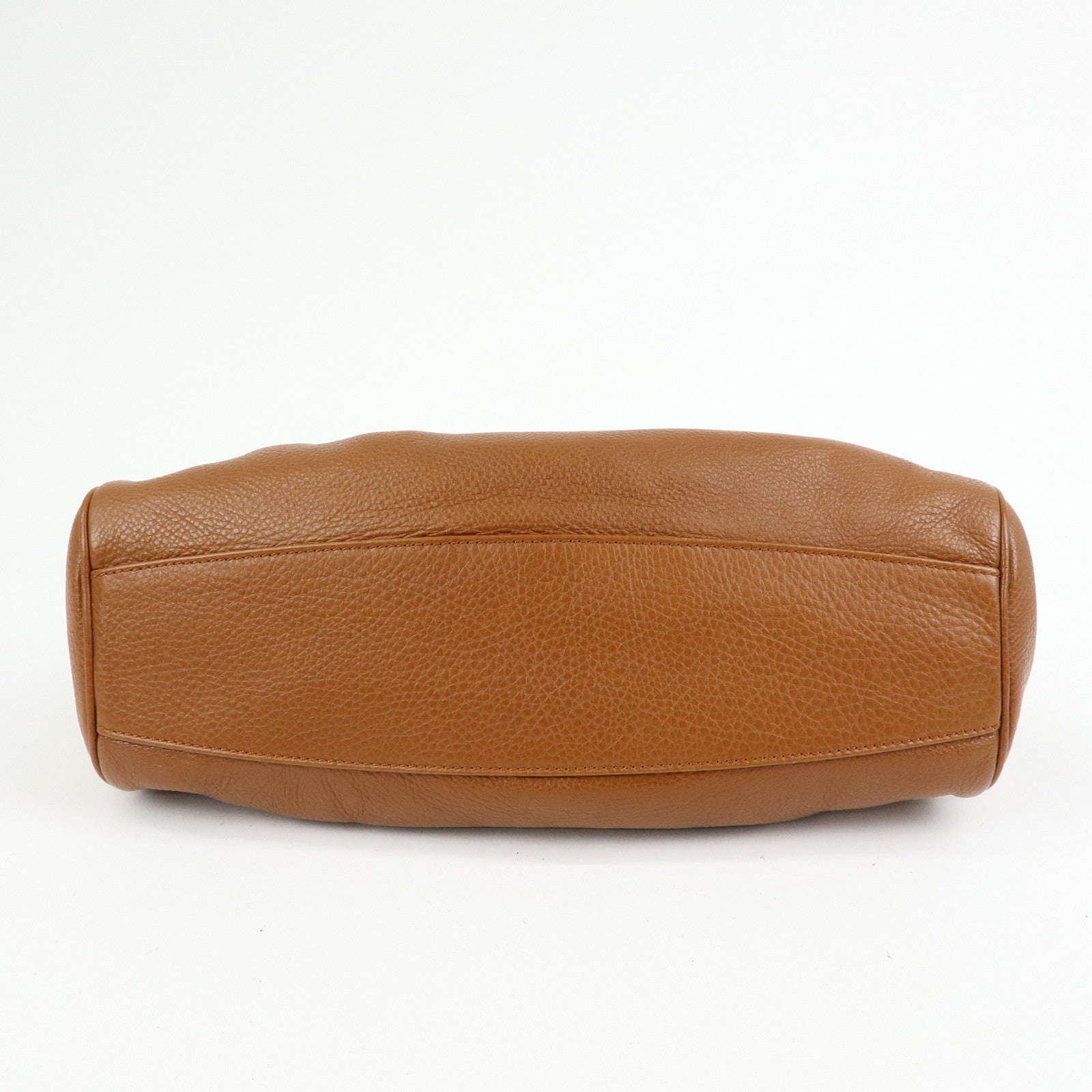 Ferragamo Gancini Leather Pleated Shoulder Bag Hand Bag Brown