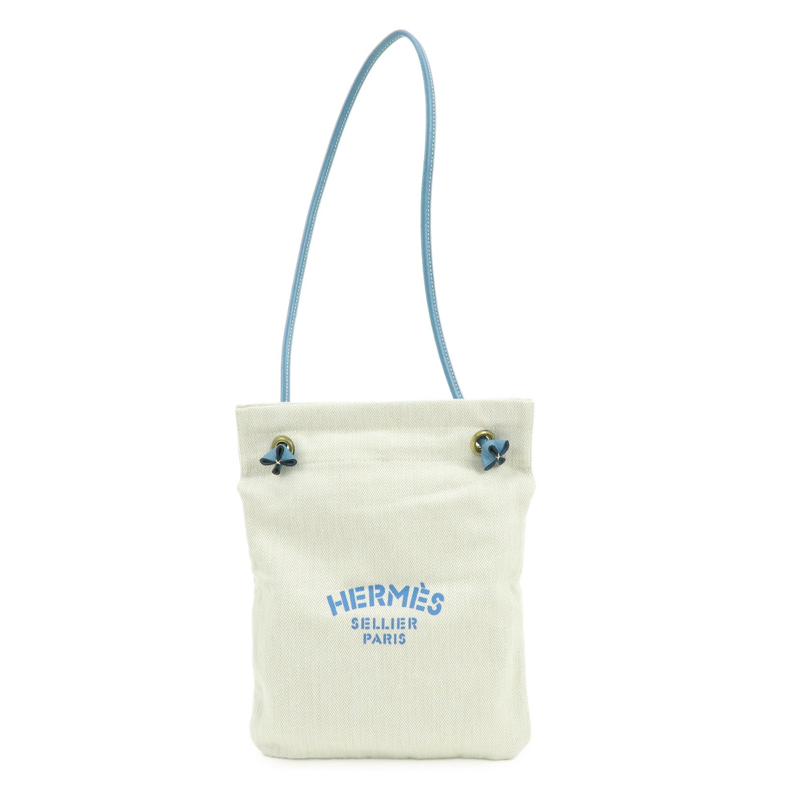 HERMES Aline PM Canvas Leather Shoulder Bag Hand Bag Natural Blue