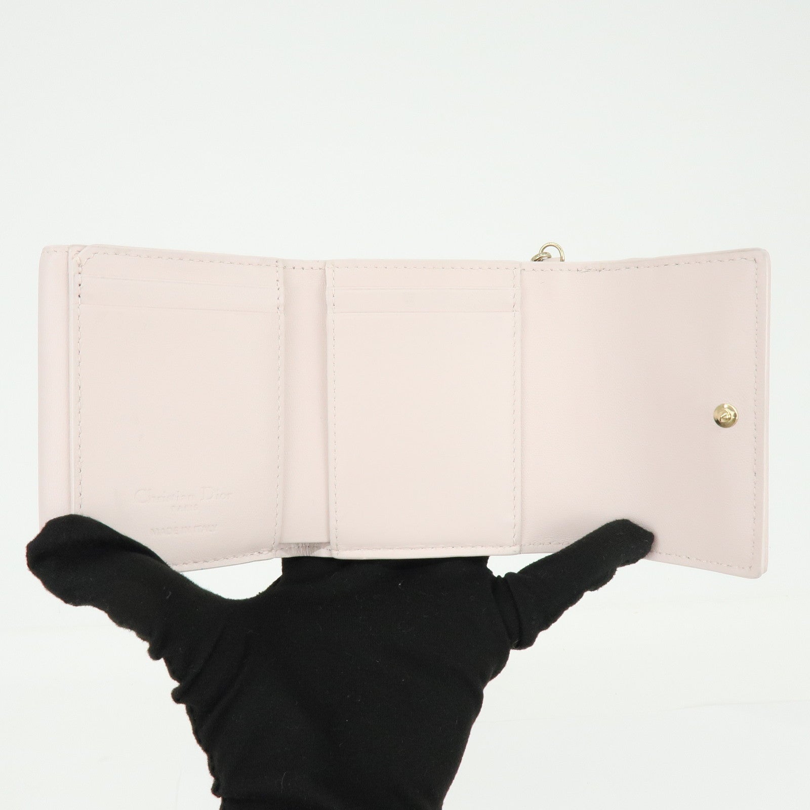 Christian Dior Cannage Leather Tri-fold Compact Wallet Light Pink