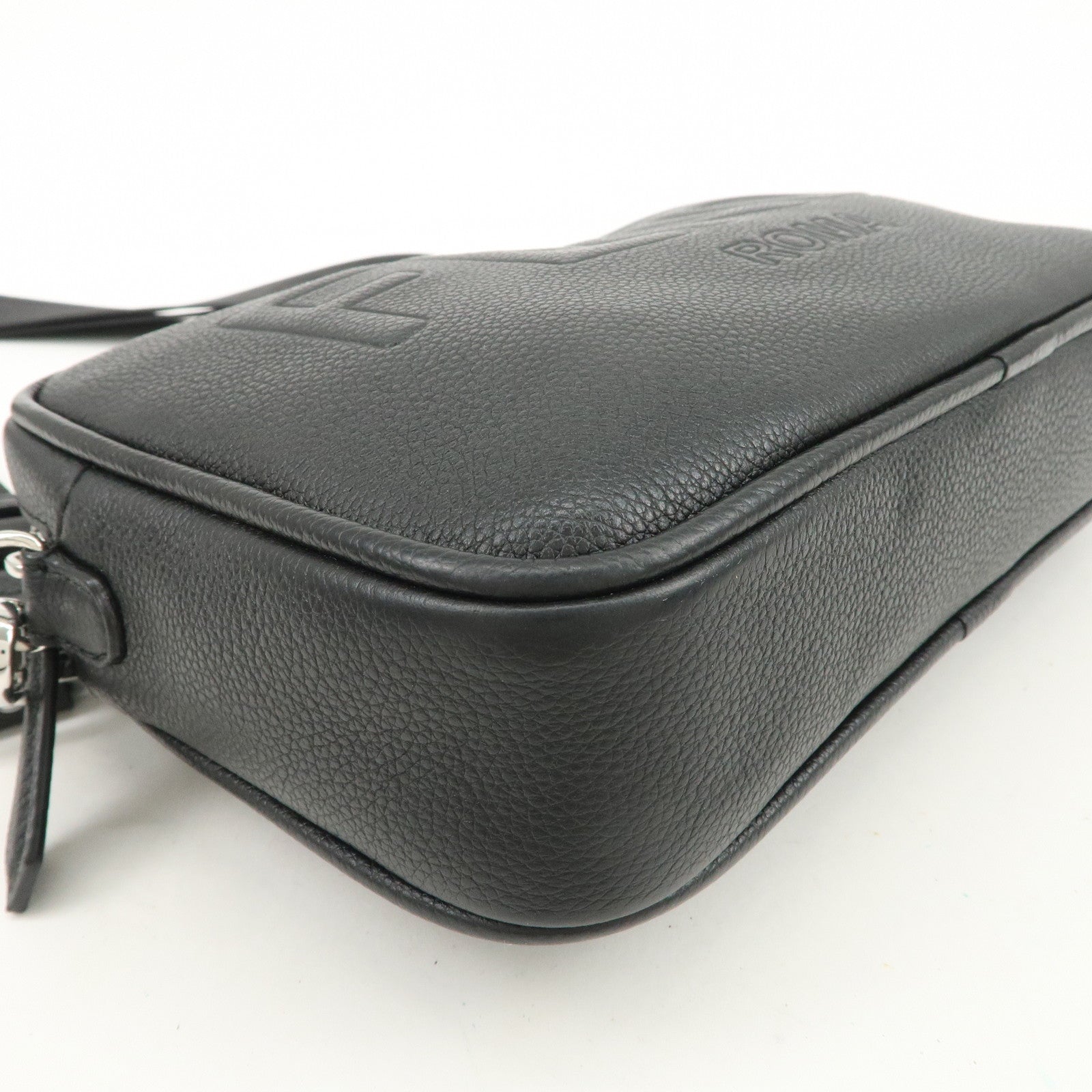 FENDI Logo Leather Camera Case Shoulder Bag Black 7M0286