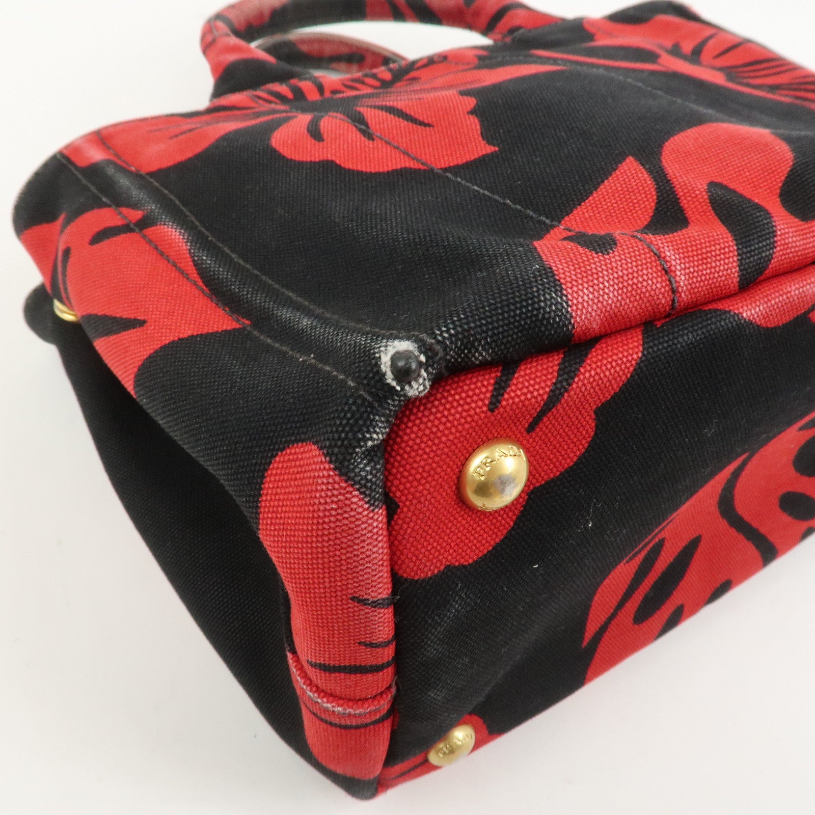 PRADA Canapa Mini 2Way Bag Tote Bag Black Red BN2439G