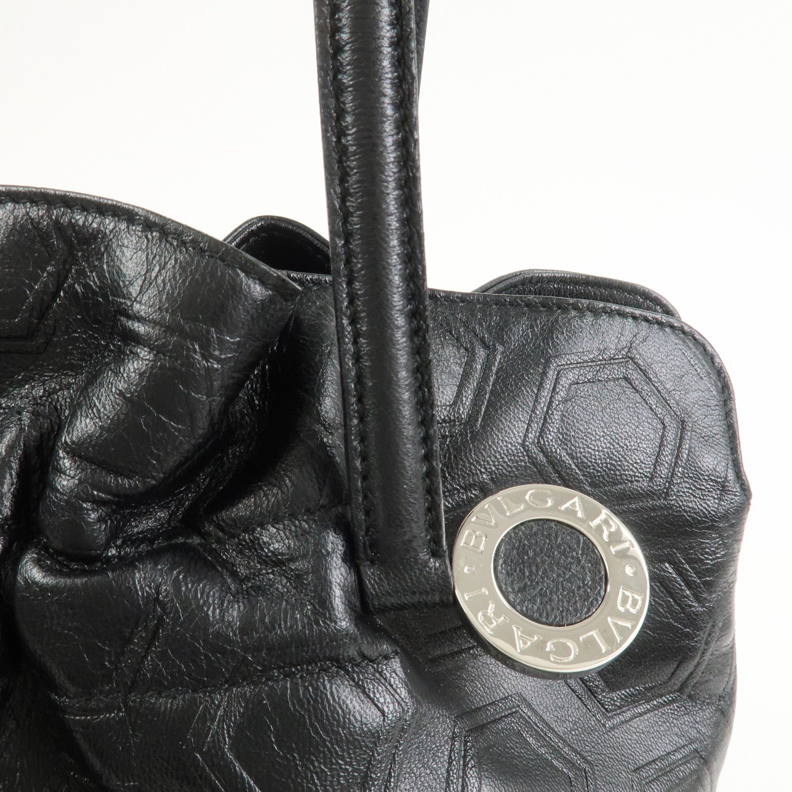 BVLGARI Twist Logo Leather Shoulder Bag Hand Bag Black