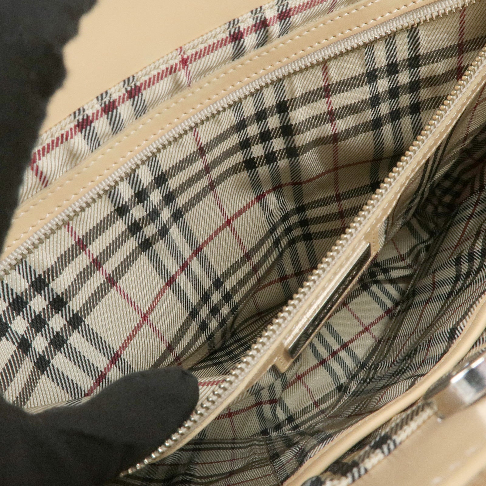 BURBERRY Cotton Leather Tote Bag Hand Bag Natural Beige