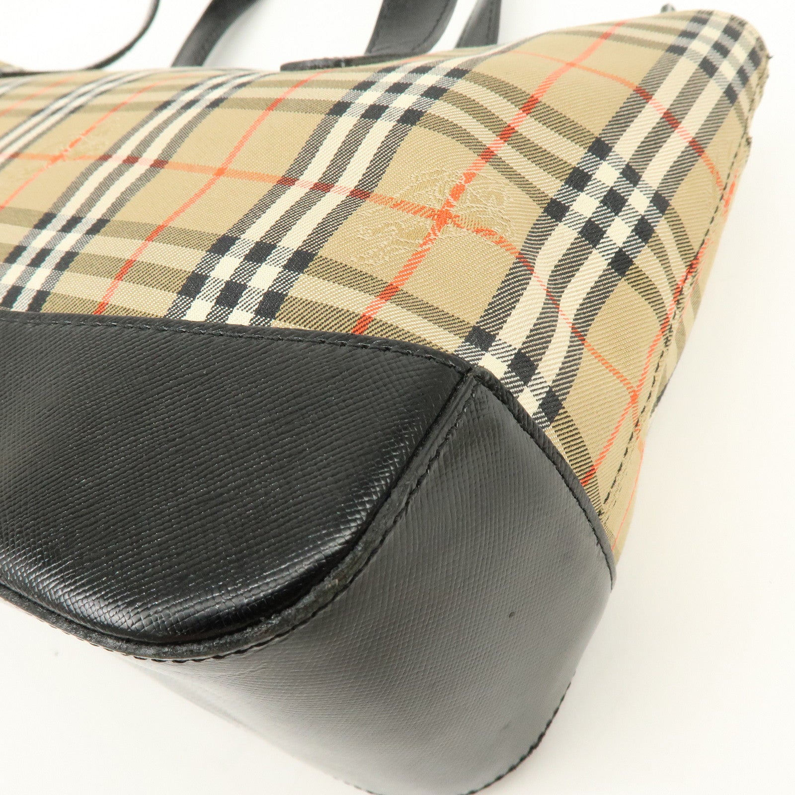 BURBERRY Canvas Leather Nova Plaid Tote Bag Hand Bag Brown Black