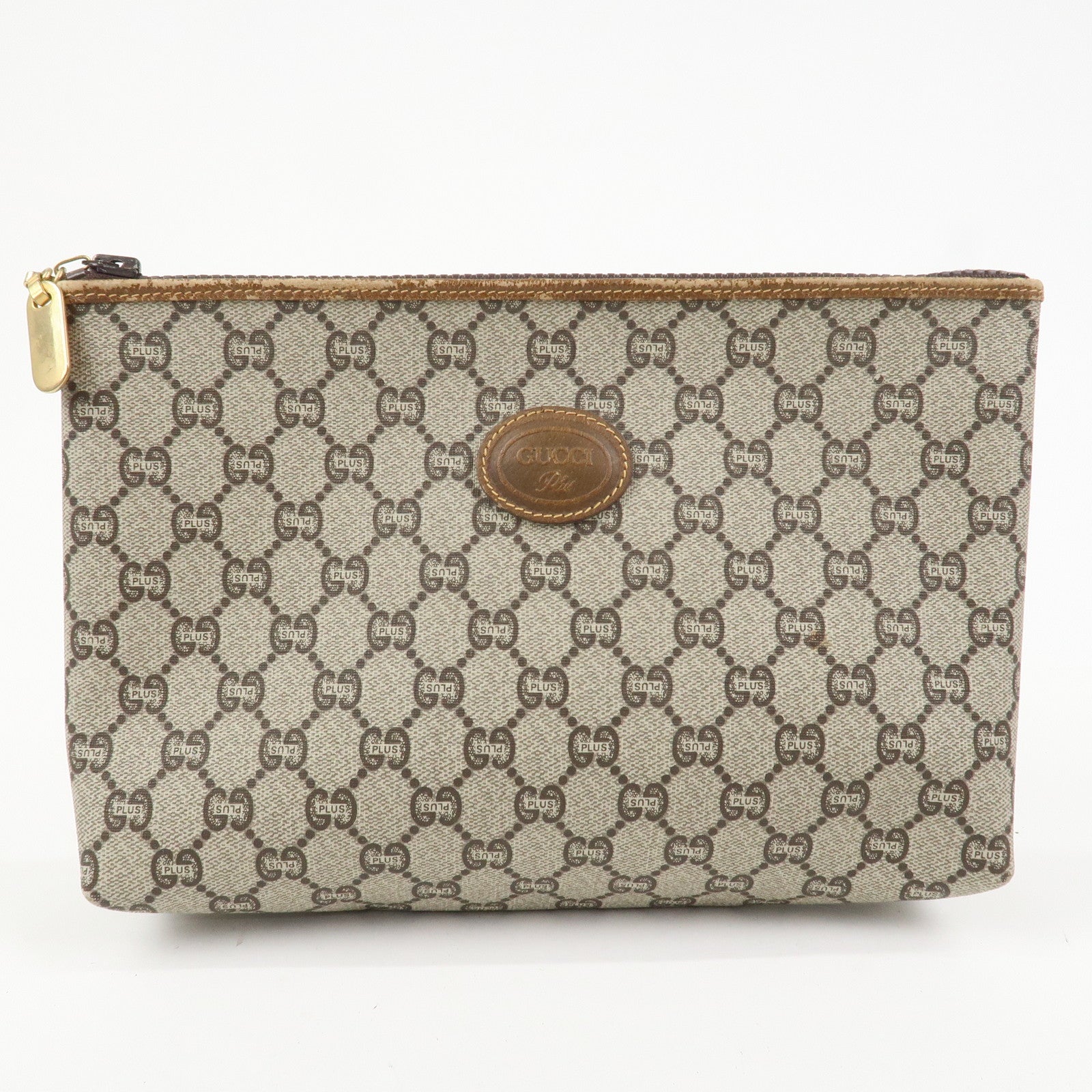 GUCCI  Set Of 2 GG Monogram Leather Clutch Bags Beige Brown