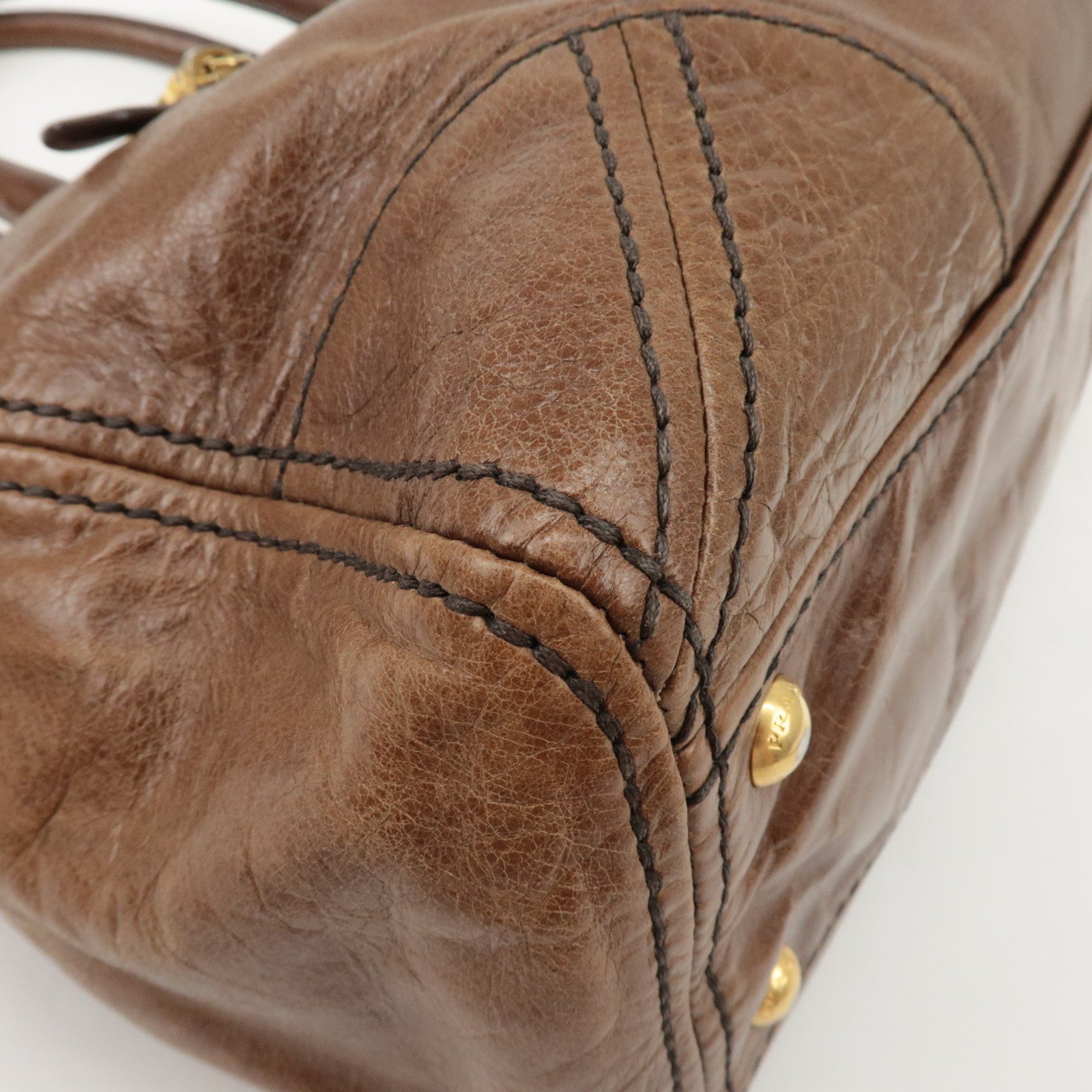 PRADA Logo Leather 2Way Bag Tote Bag Shoulder Bag Brown BL0727 Used