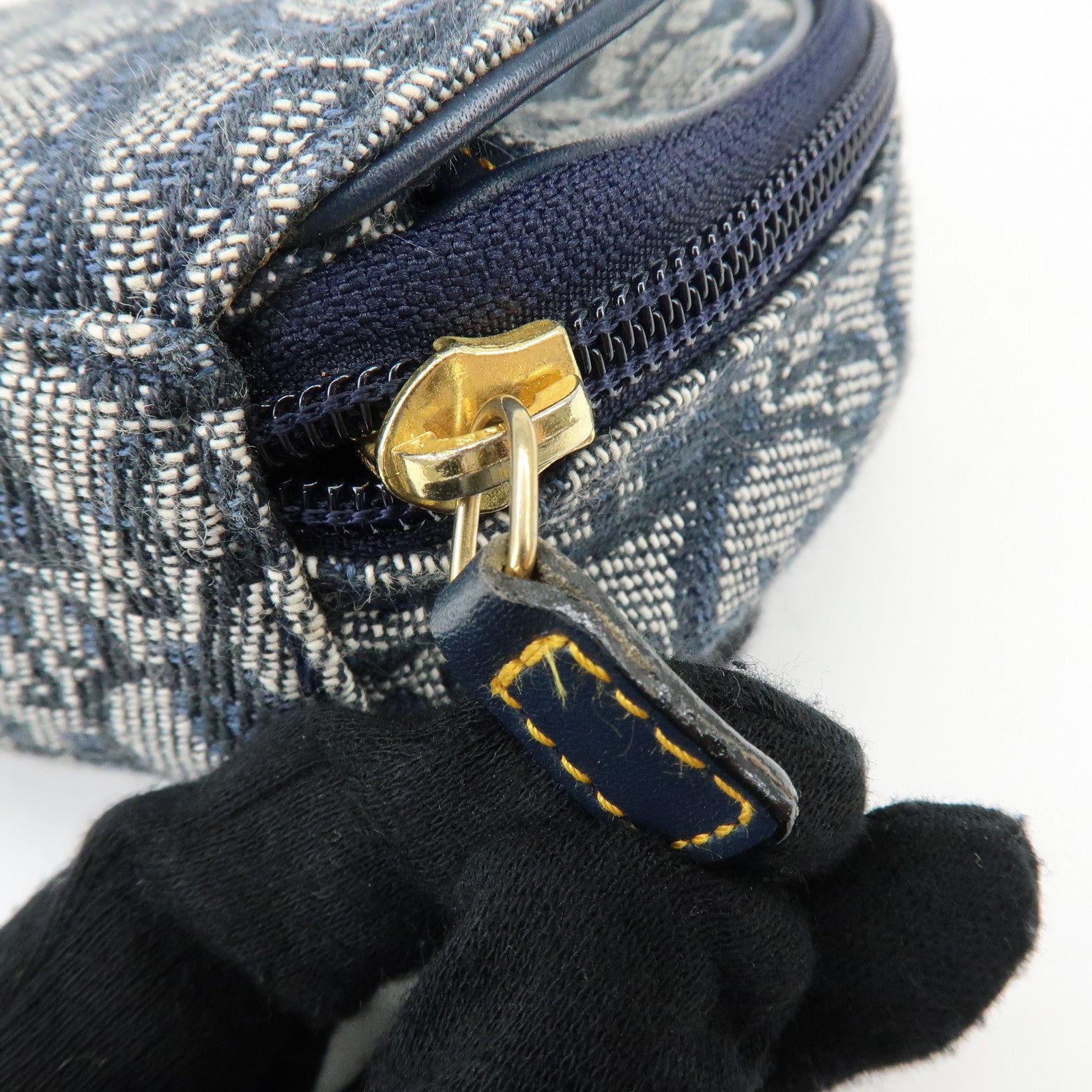 Christian Dior Trotter Jacquard Canvas Leather Cosmetic Pouch Navy