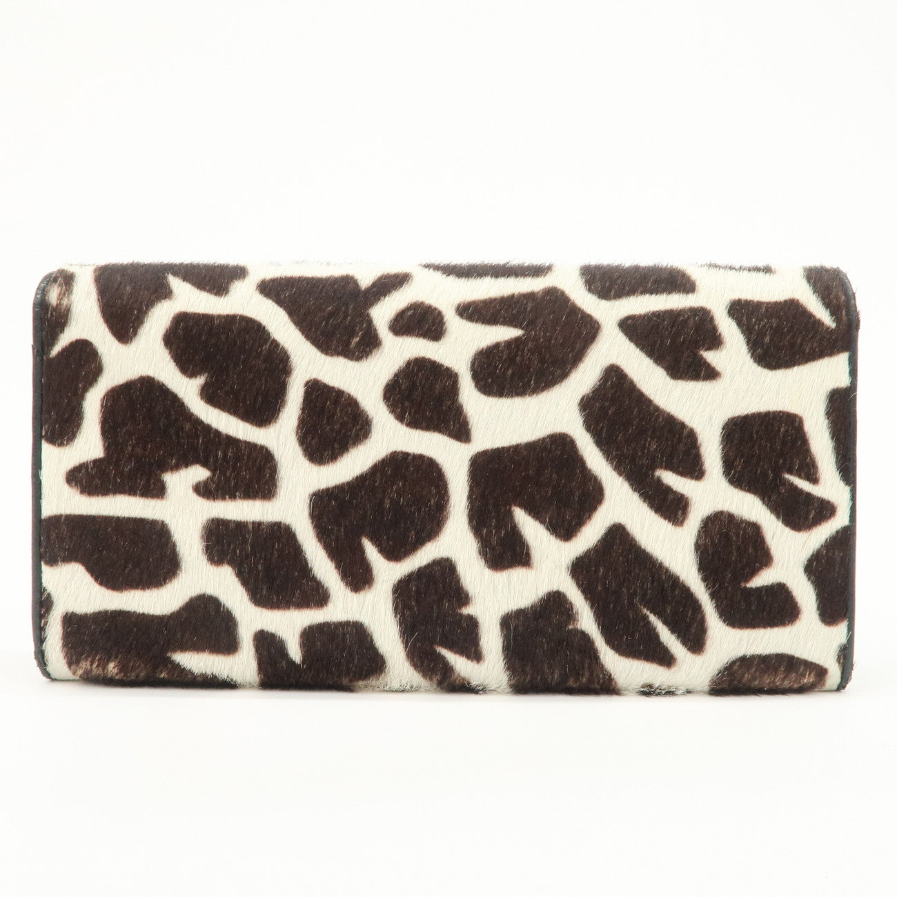 PRADA Unborn Carf Leather Bi-Fold Long Wallet Brown White