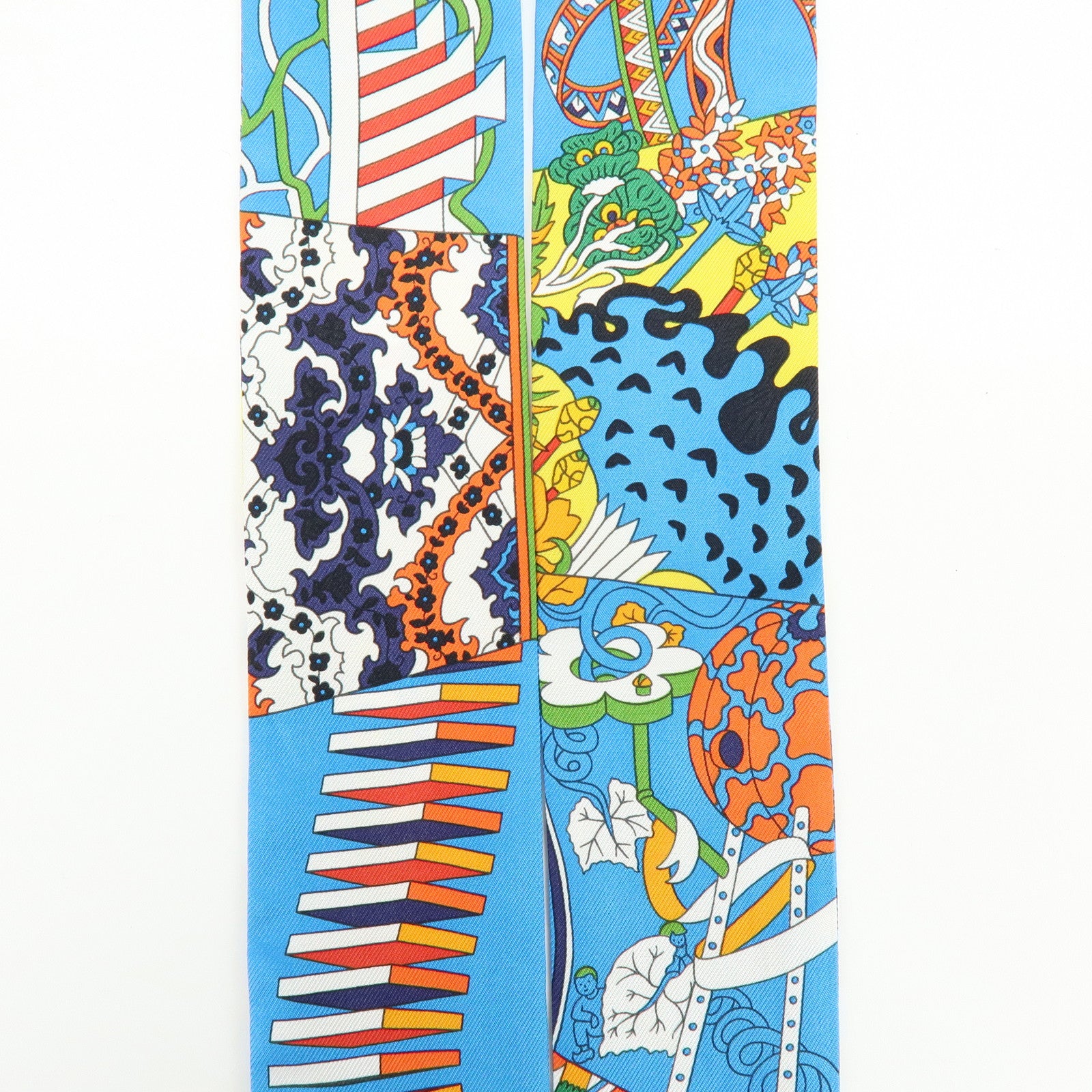 HERMES Twilly Silk 100% Scarf De l'Ombrelle aux Duels Vieux Blue