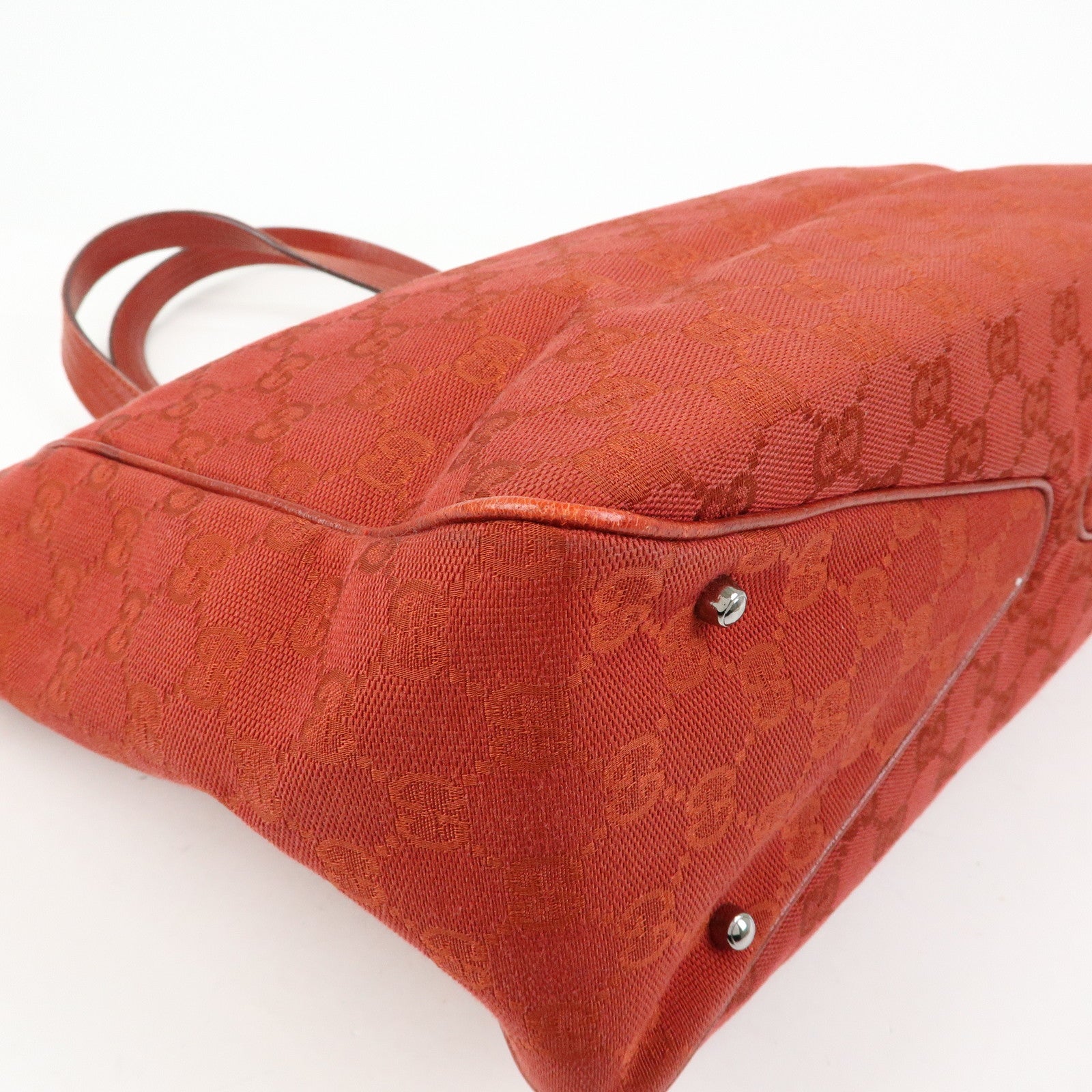 GUCCI GG Canvas Leather Tote Bag Hand Bag Shoulder Bag Red 113017