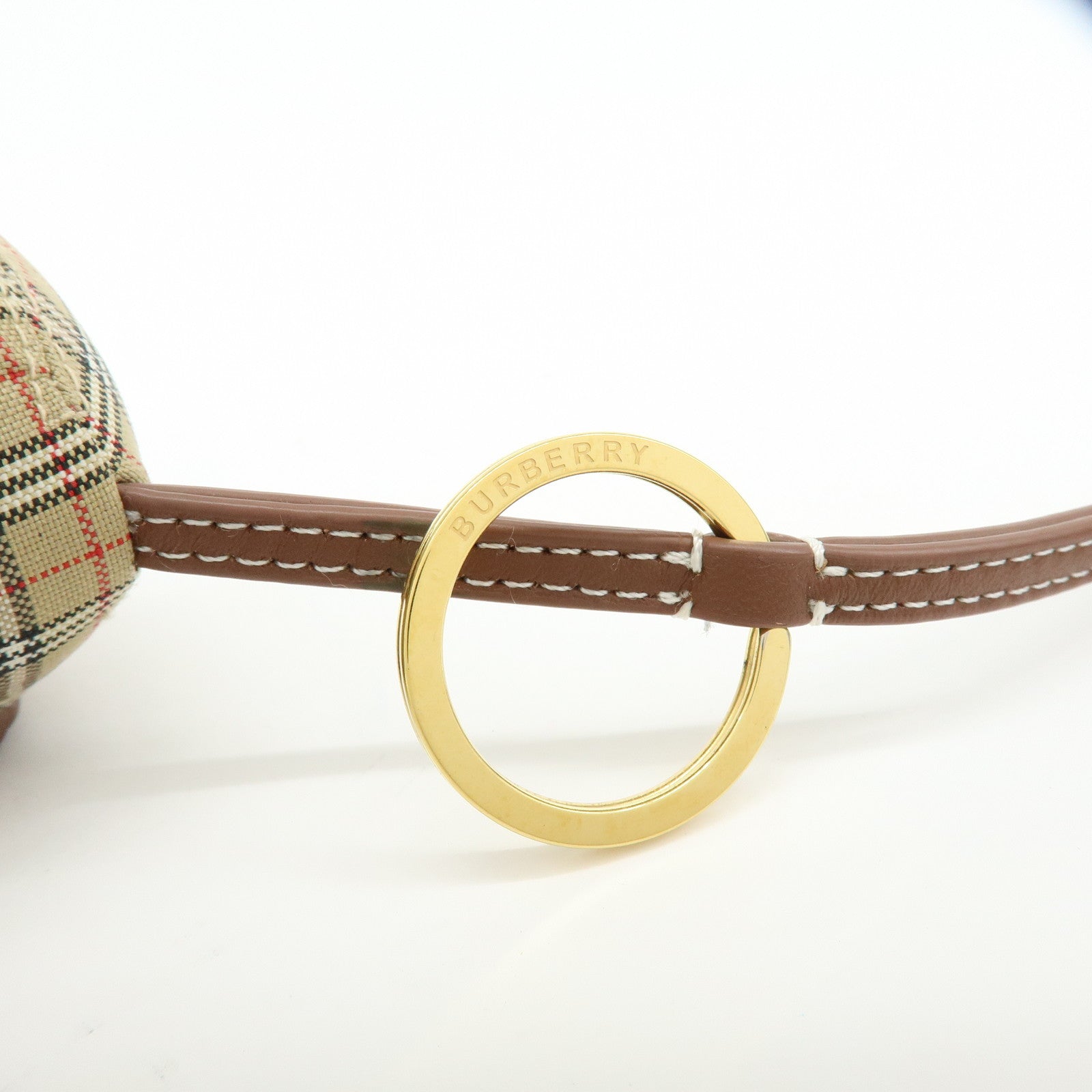BURBERRY Nova Plaid Bear Motif Leather Canvas Bag Charm Key Chain