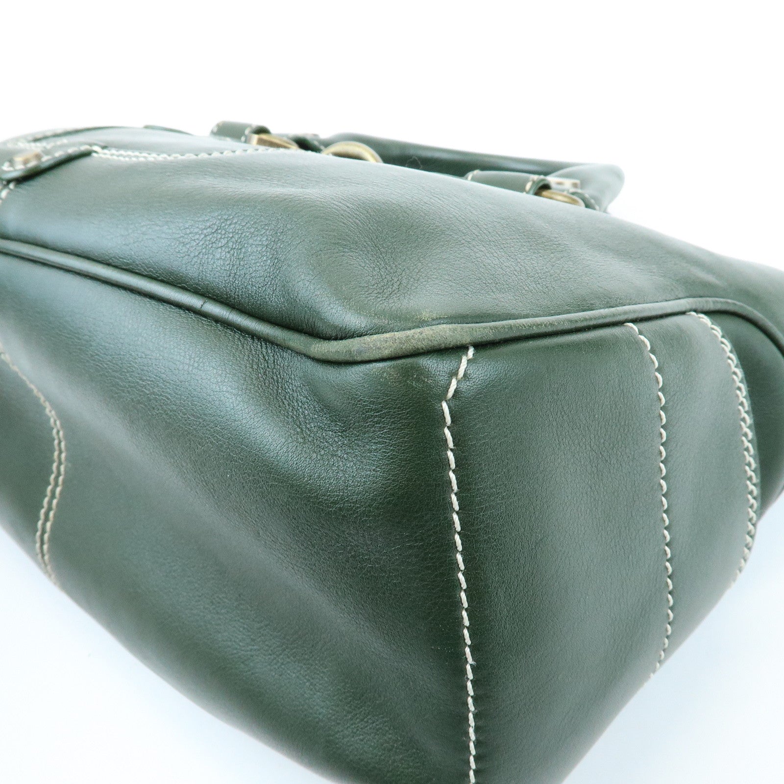CELINE Boogie Bag Leather Hand Bag Tote Bag Dark Green