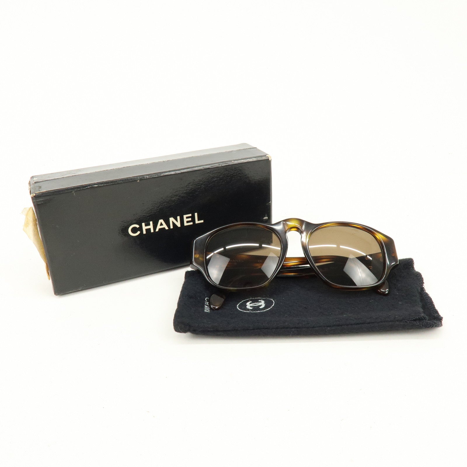 CHANEL COCO Mark Plastic Sunglasses Brown 01452