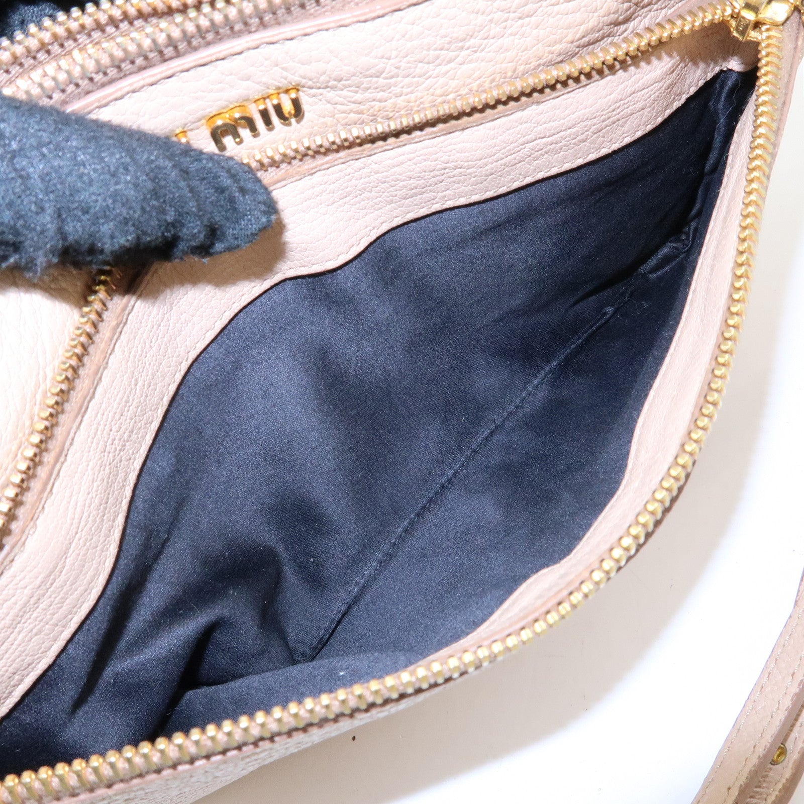 MIU MIU MADRAS Leather Shoulder Bag Crossbody Bag Beige RP0369