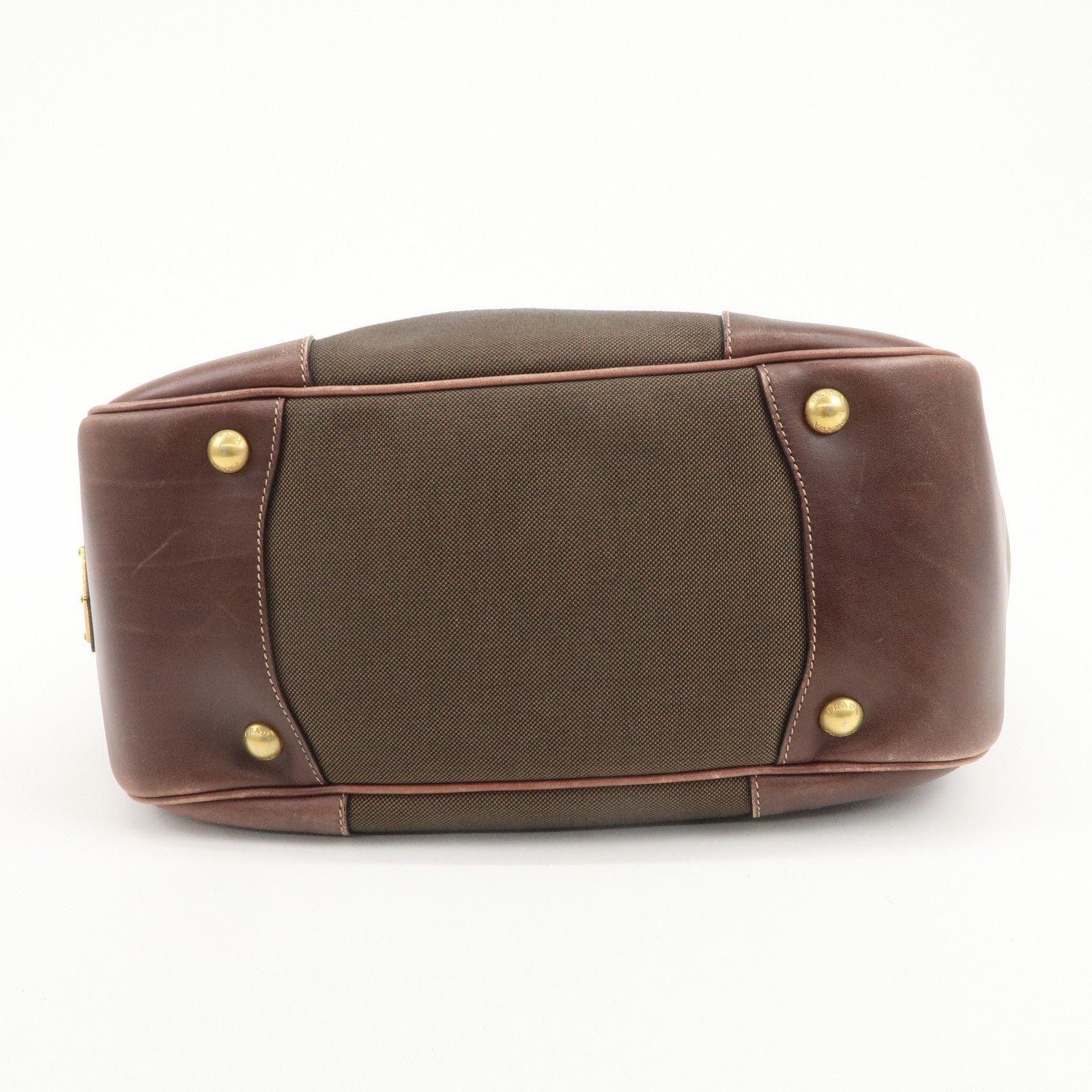 PRADA Triangle Logo Canvas Leather Shoulder Bag Hand Bag Brown