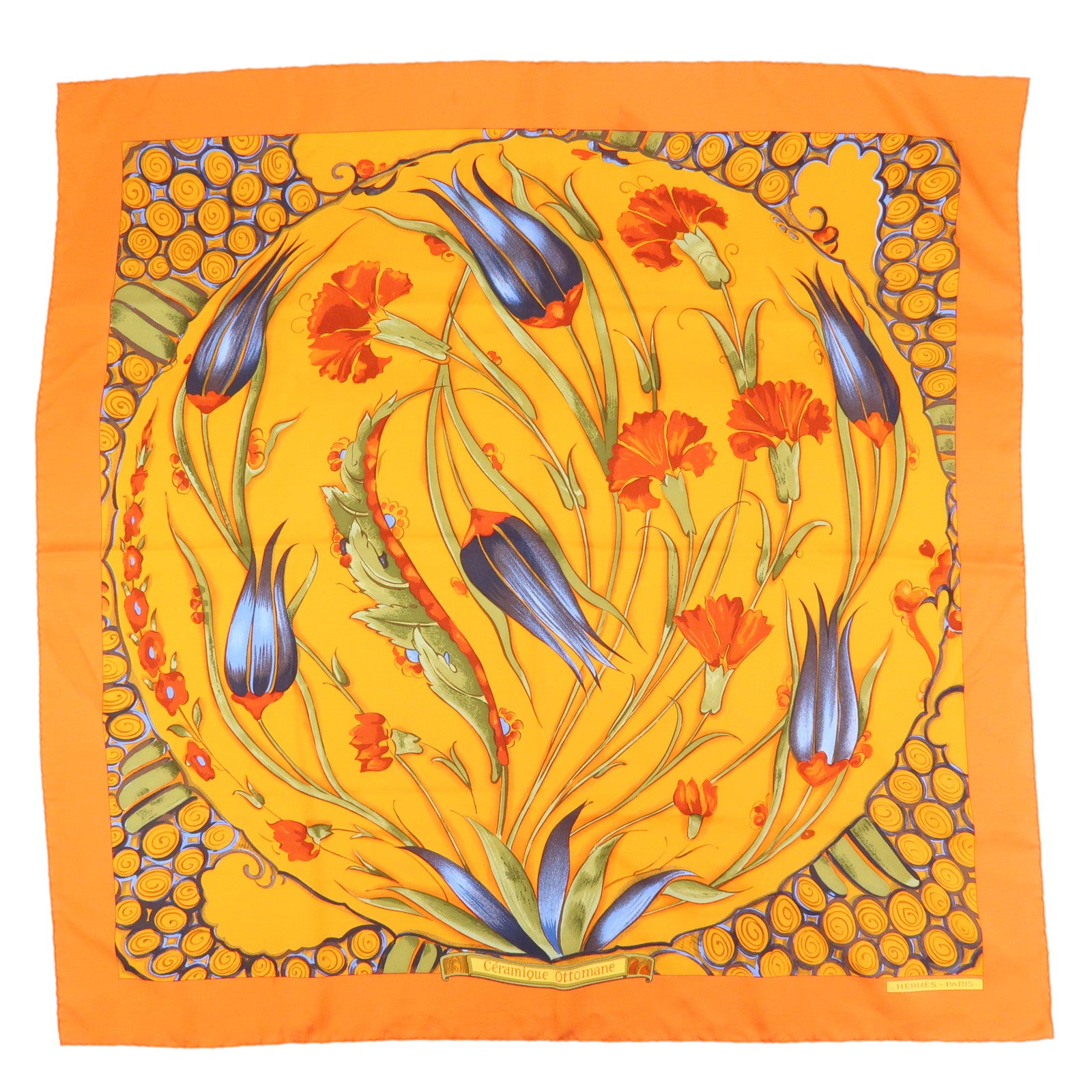 HERMES Carre 90 Silk 100% Scarf Ceramique ottomane Orange