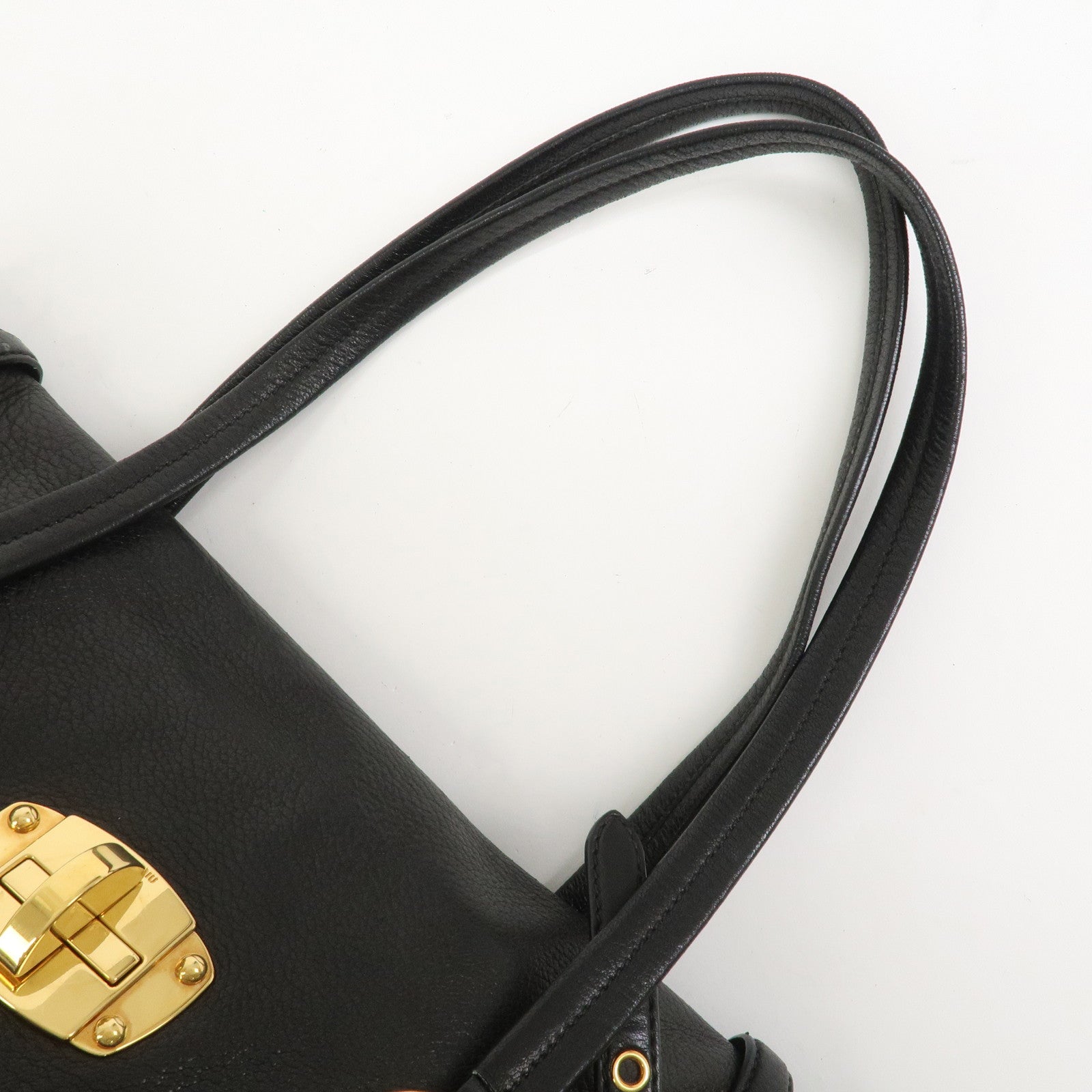 MIU MIU Leather Tote Bag Shoulder Bag Black