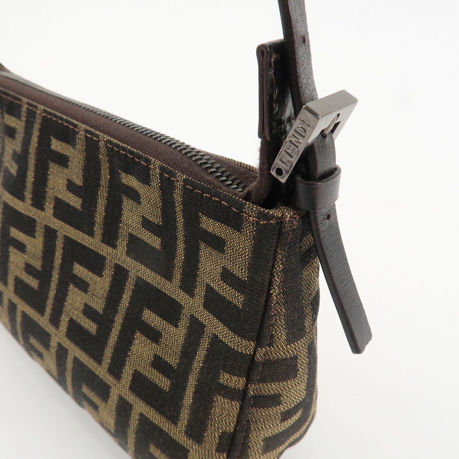 FENDI Zucca Canvas Leather Mini Hand Bag Dark Brown Black 8BR155 Used