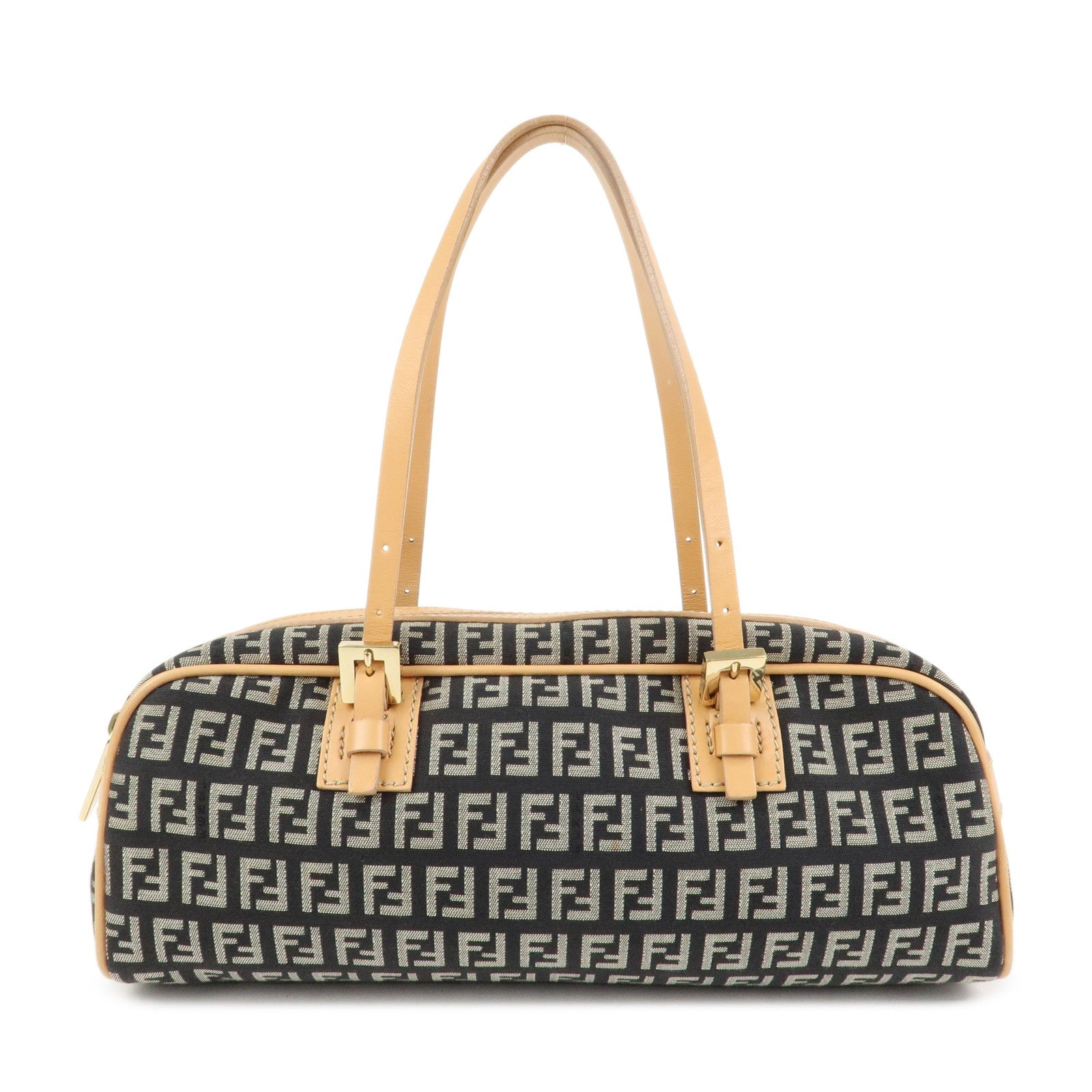 FENDI Zucchino Canvas Leather Mini Boston Bag Hand Bag Black 8BL007