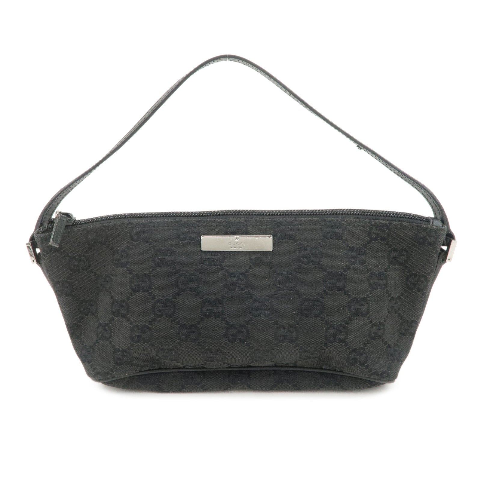 GUCCI Boat Bag GG Canvas Leather Hand Bag Pouch Black 07198