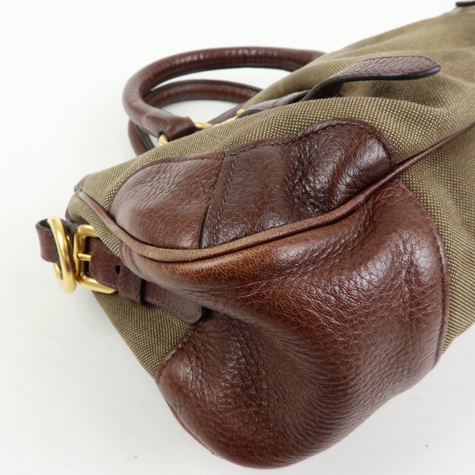 PRADA Logo Jacquard Leather 2Way Bag Hand Bag Shoulder Bag Brown