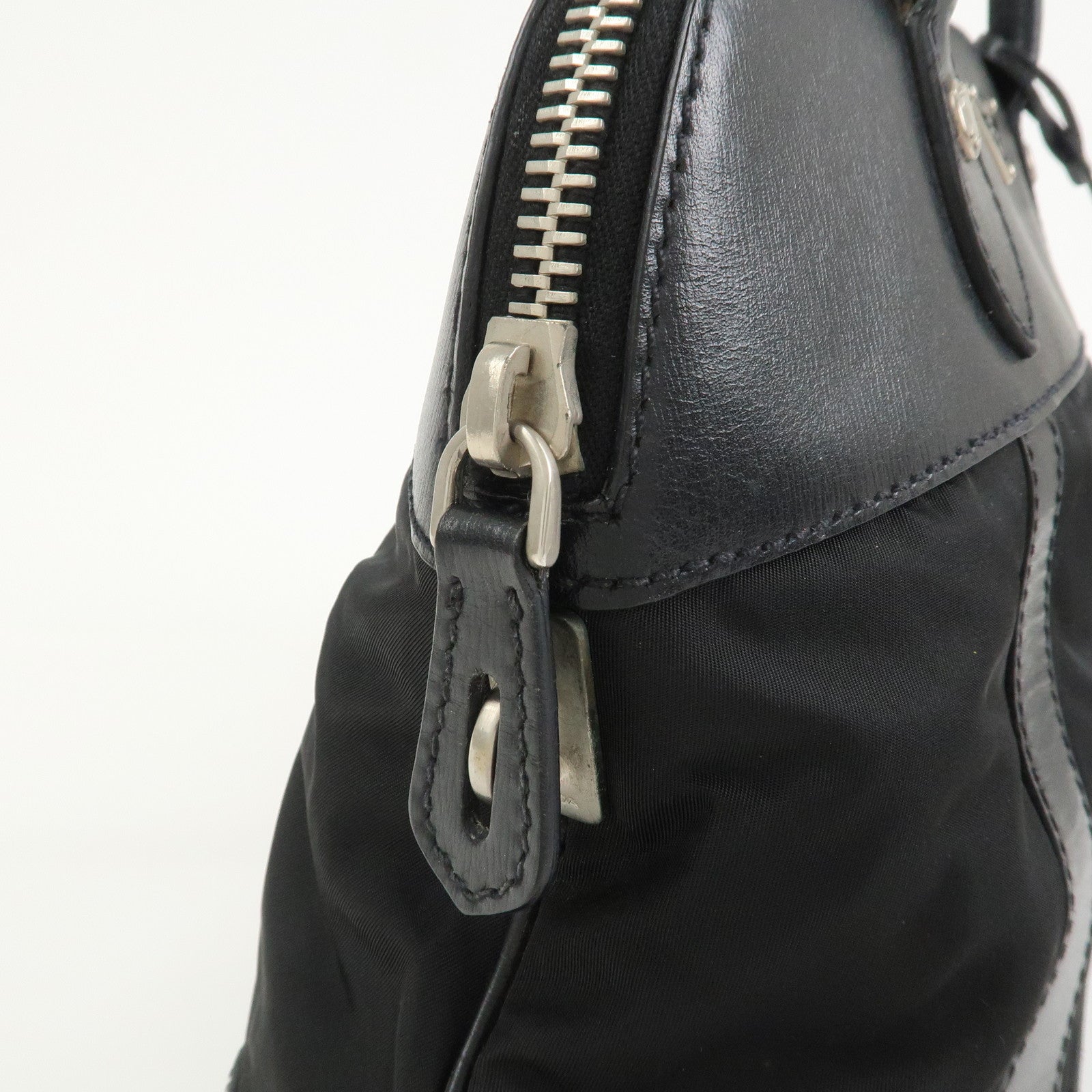 PRADA Triangle Logo Nylon Leather Shoulder Bag Hand Bag Black