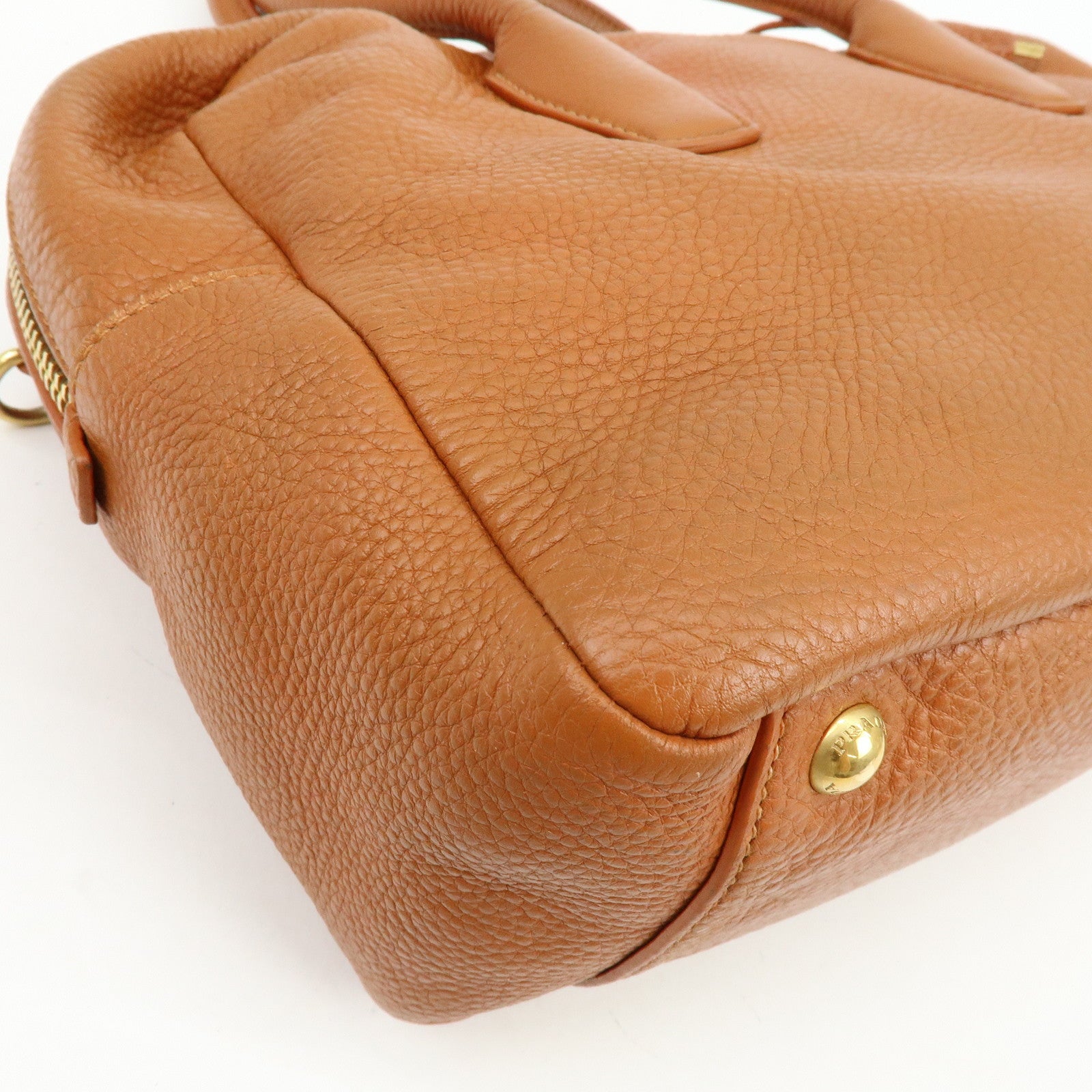 PRADA Leather 2Way Bag Hand Bag Shoulder Bag Light Brown BL0816