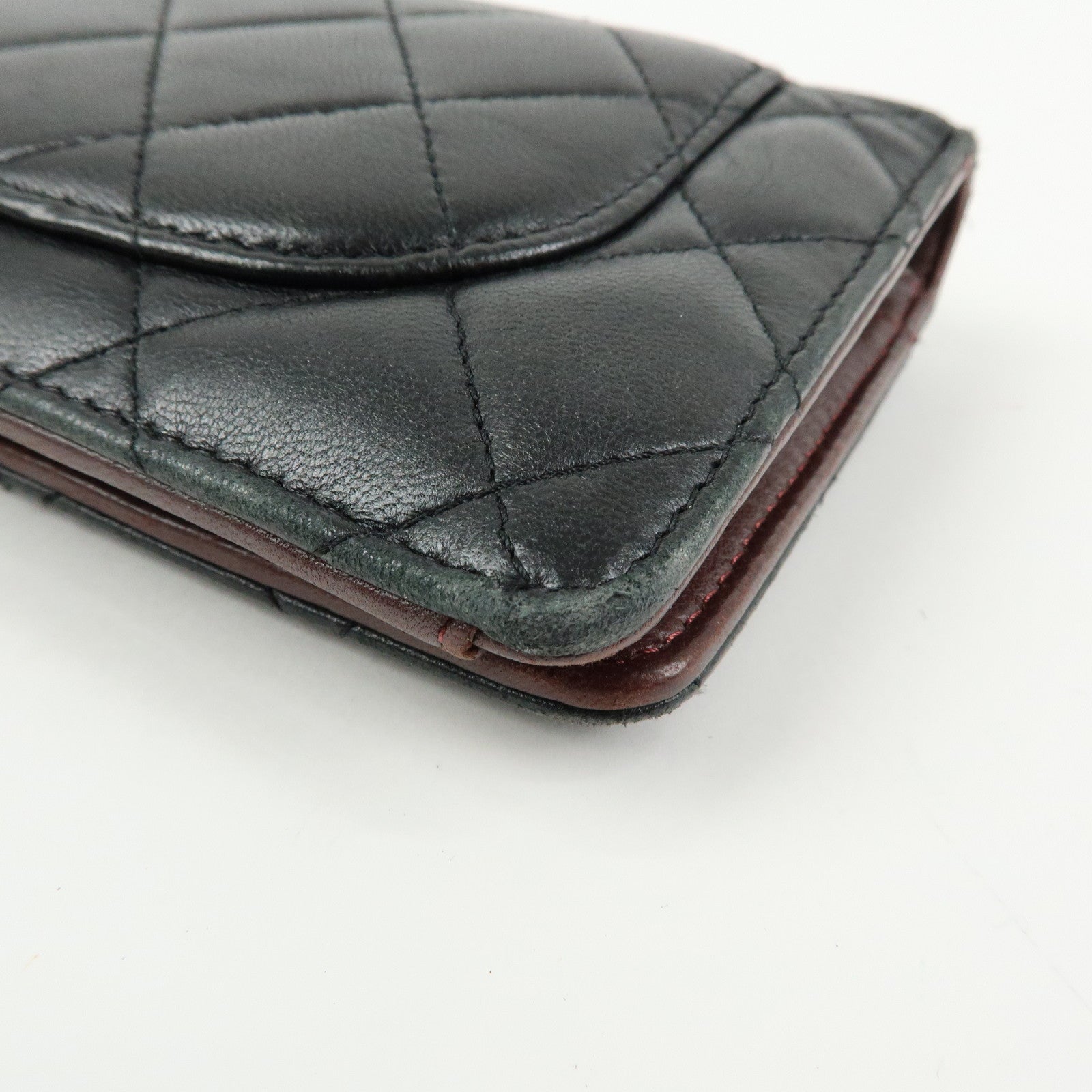 CHANEL Matelasse COCO Mark Lamb Skin Flap Bi-fold Long Wallet Black